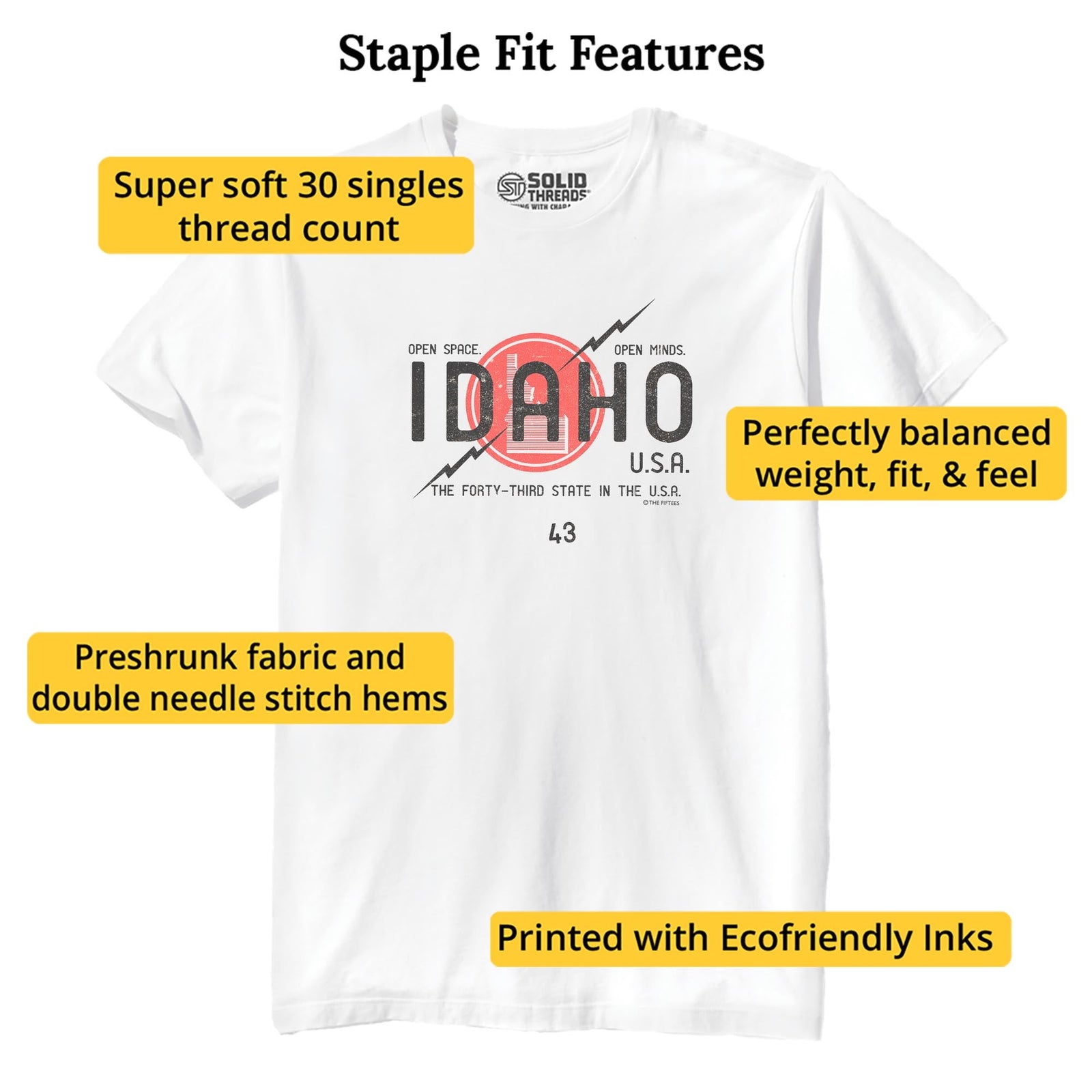 Idaho Open Space Cool Staple T-shirt in White - Fit Attributes