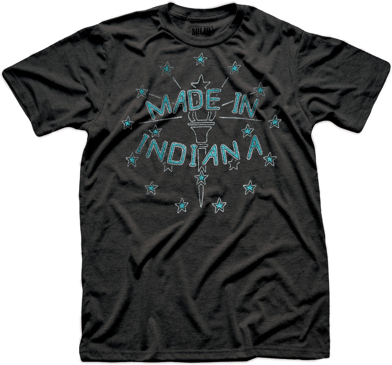 Men's Made In Indiana Funny Graphic T-Shirt | Vintage Id Torch Relay Tee | Solid Threads
