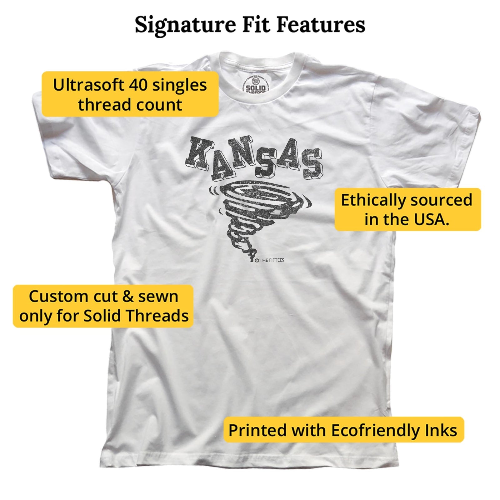 Kansas Tornado Cool Signature T-shirt in White - Fit Attributes
