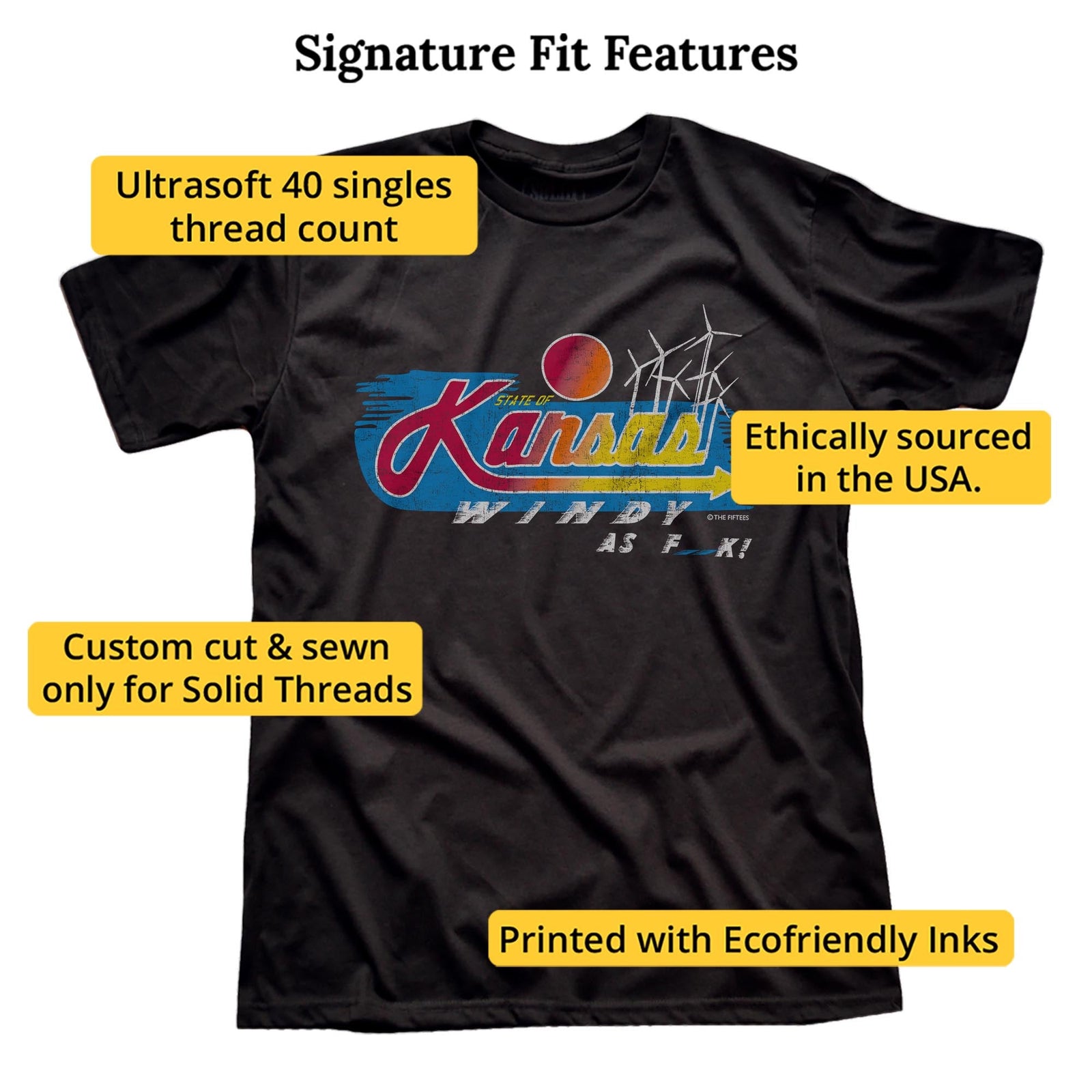 Windy Af Funny Signature T-shirt in Black - Fit Attributes