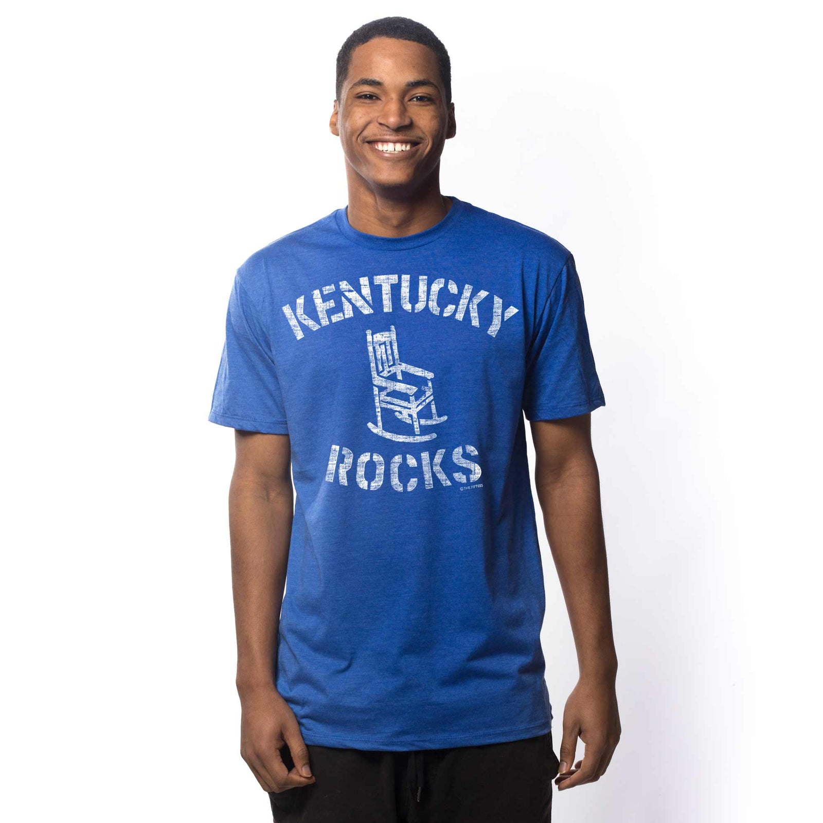 Men's Kentucky Rocks Funny Graphic T-Shirt | Vintage Ky Country Tee on Model | Solid Threads