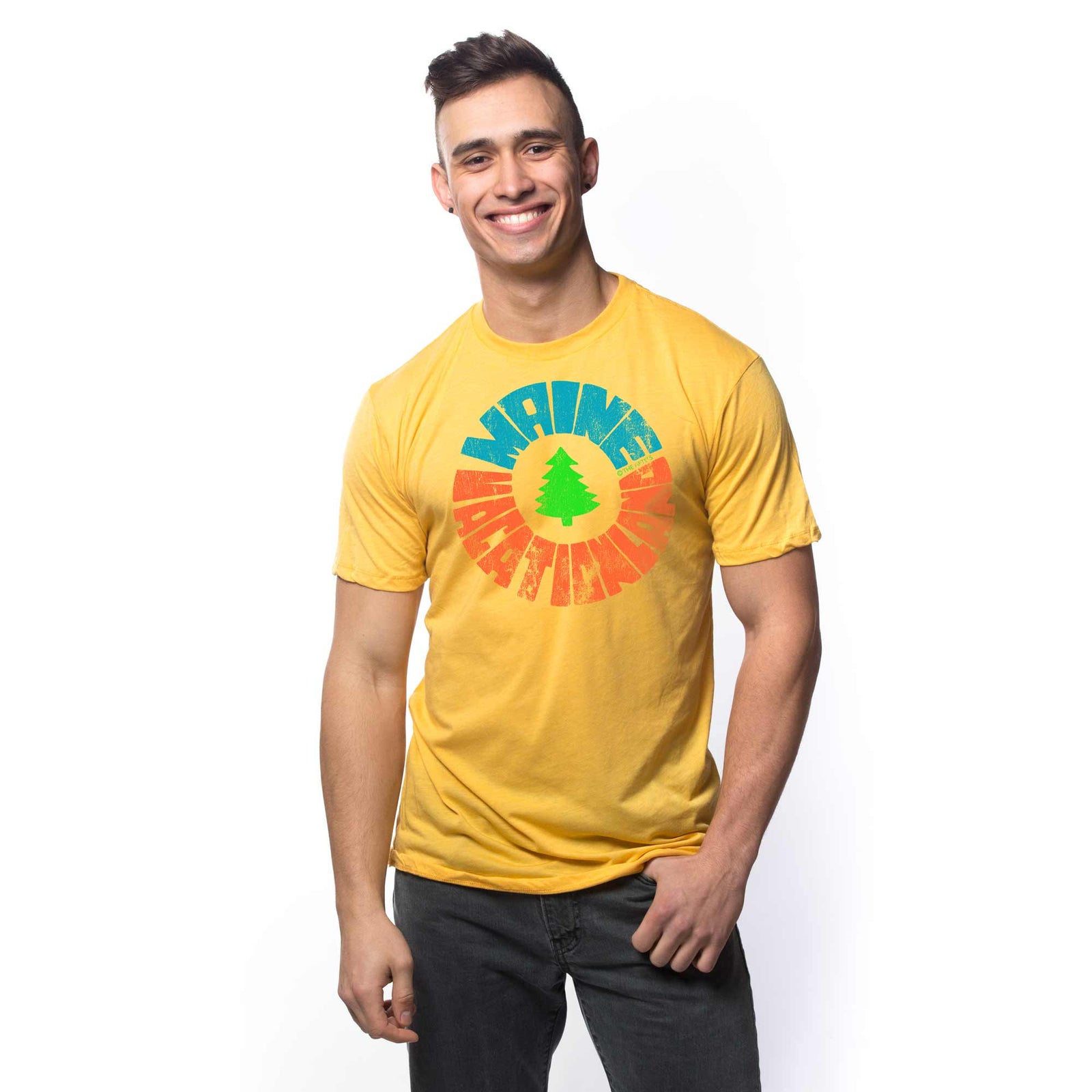 Men's Vacation Land Cool Graphic T-Shirt | Vintage Maine Leisure Tee on Model | Solid Threads