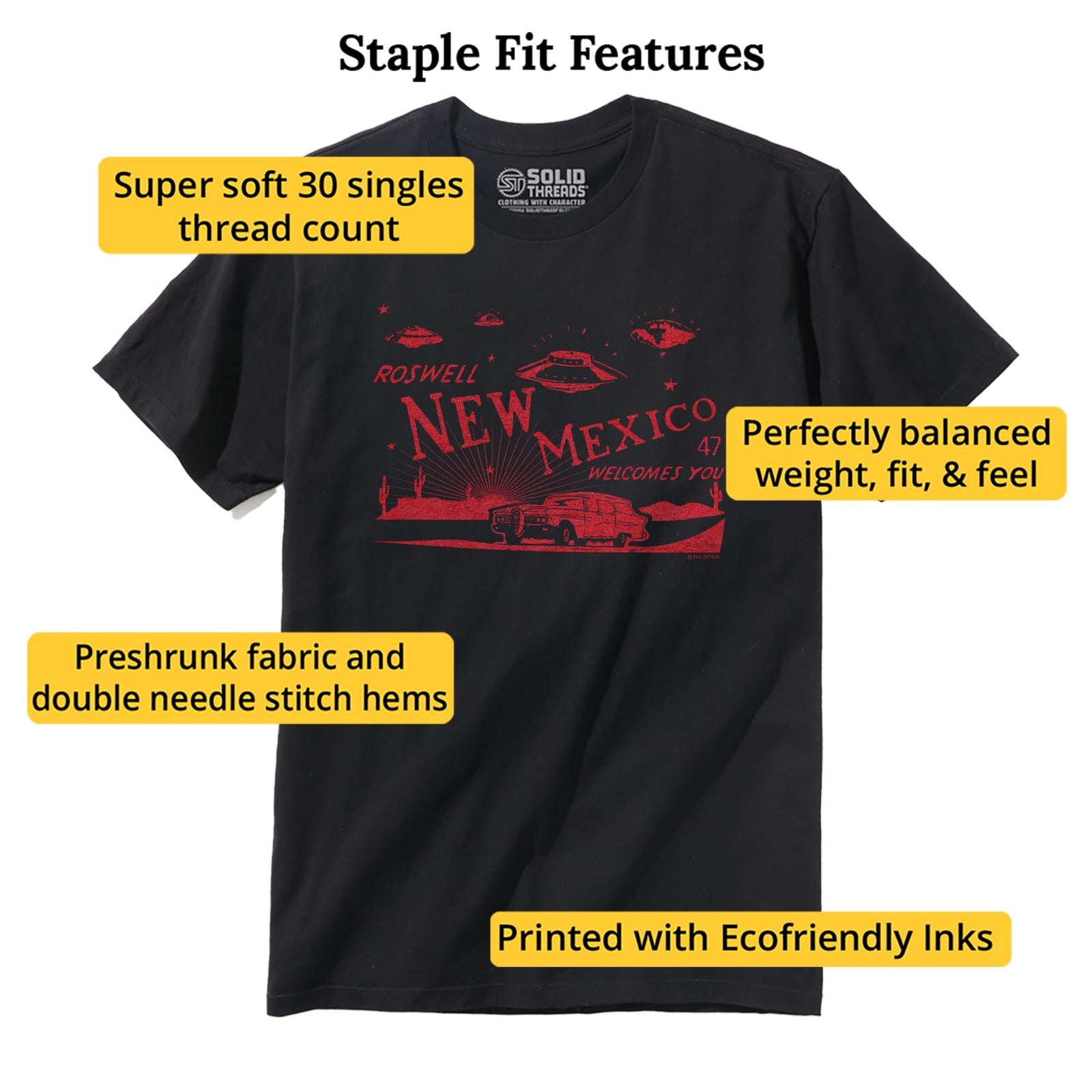 Welcome To New Mexico Cool Staple T-shirt in Black - Fit Attributes