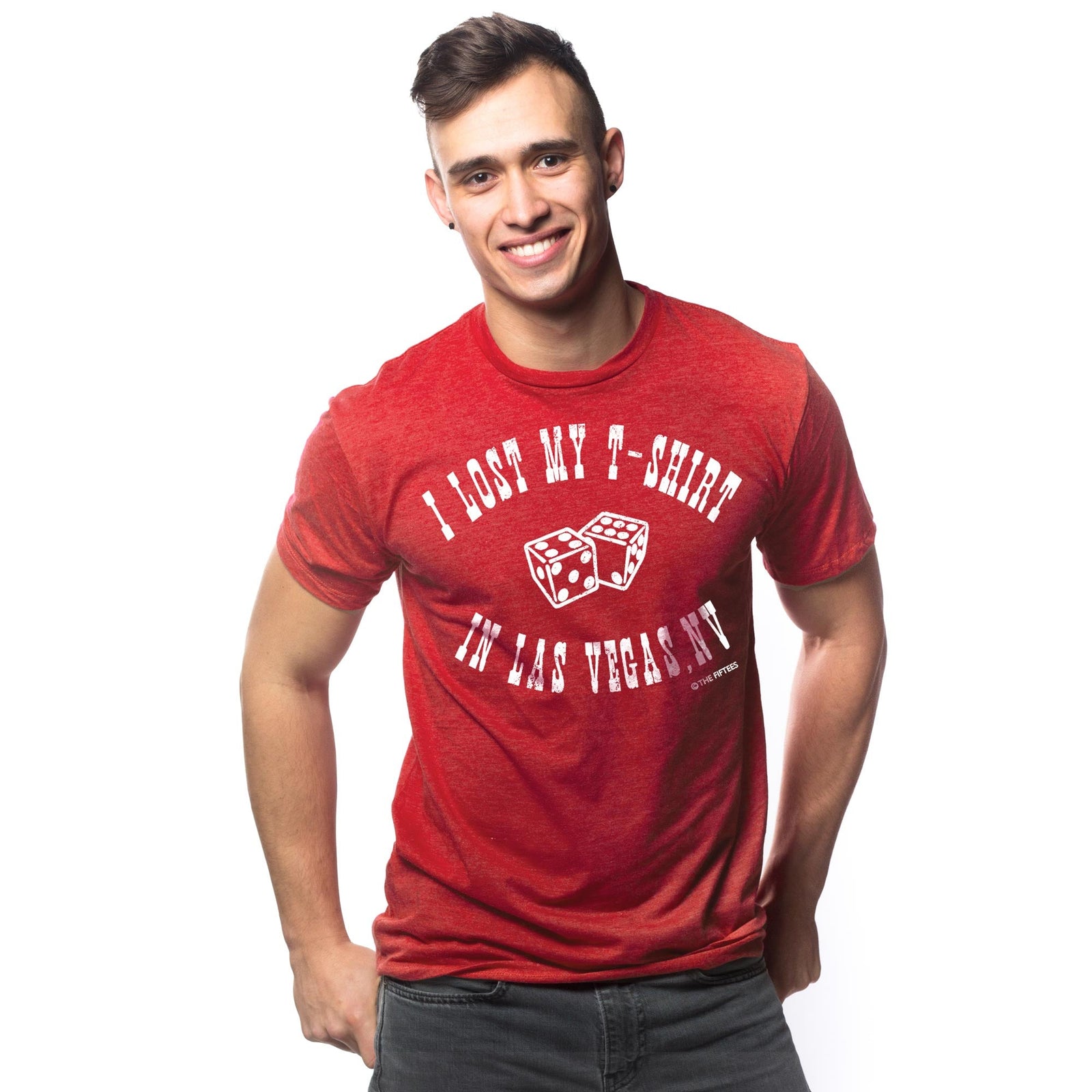 Men's Lost In Las Vegas Funny Graphic T-Shirt | Vintage Nv Vegas Tee on Model | Solid Threads