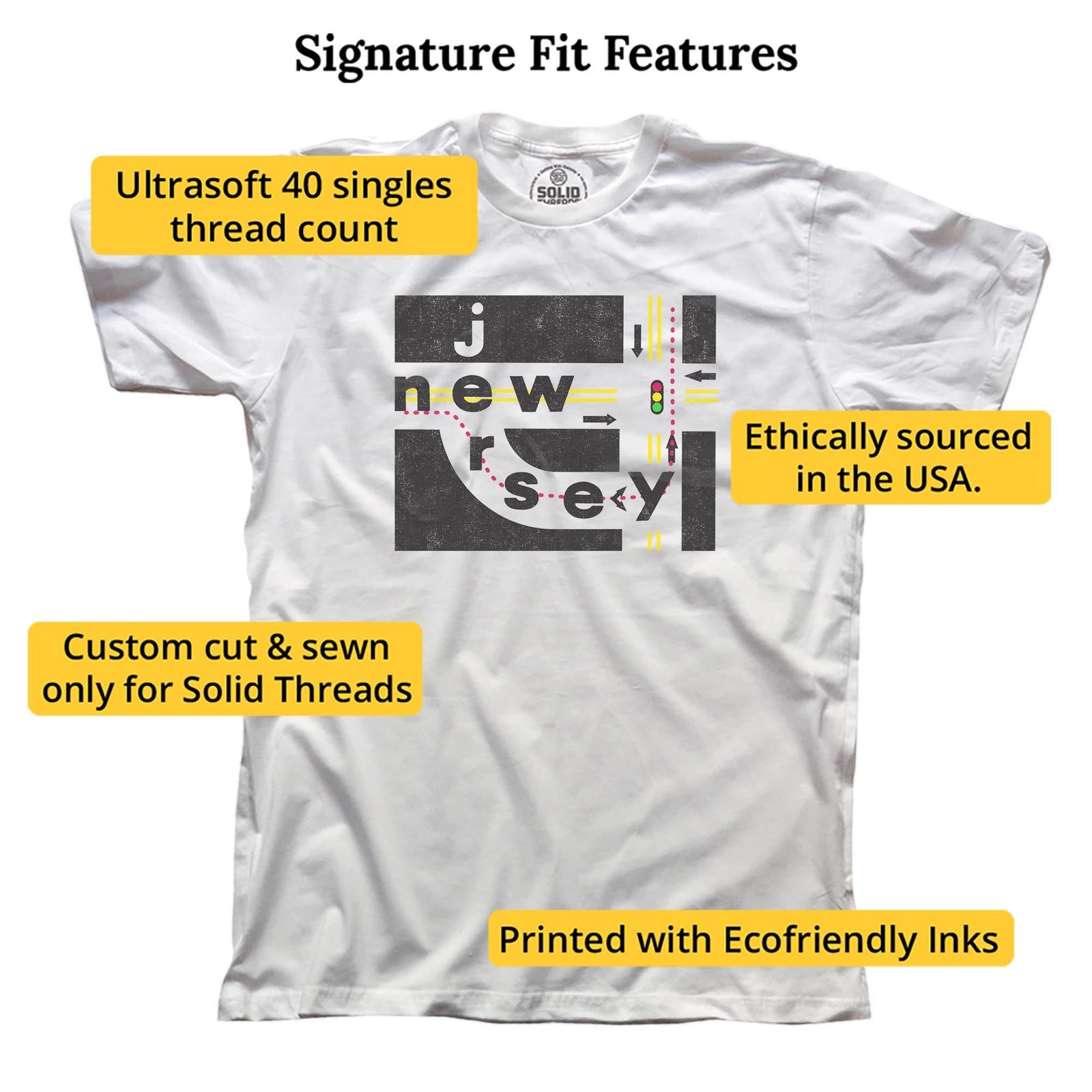 Jersey Jughandle Funny Signature T-shirt in White - Fit Attributes
