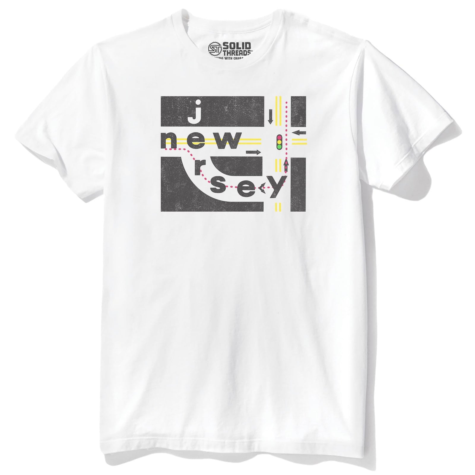 Jersey Jughandle Funny Staple T-shirt in White - Front View