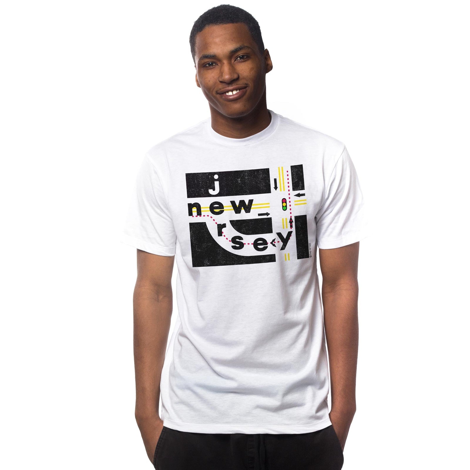 Men's Jersey Jughandle Funny Graphic T-Shirt | Vintage Nj Driving Tee on Model | Solid Threads