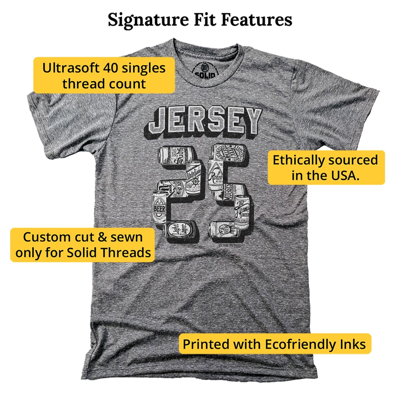 Nj Beer Cans Funny Signature T-shirt in Triblend Grey - Fit Attributes