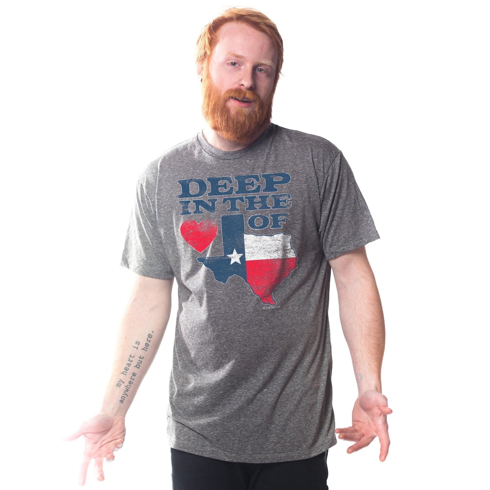 Men's Deep In The Heart Cool Graphic T-Shirt | Vintage Texas Lone Star Tee on Model | Solid Threads