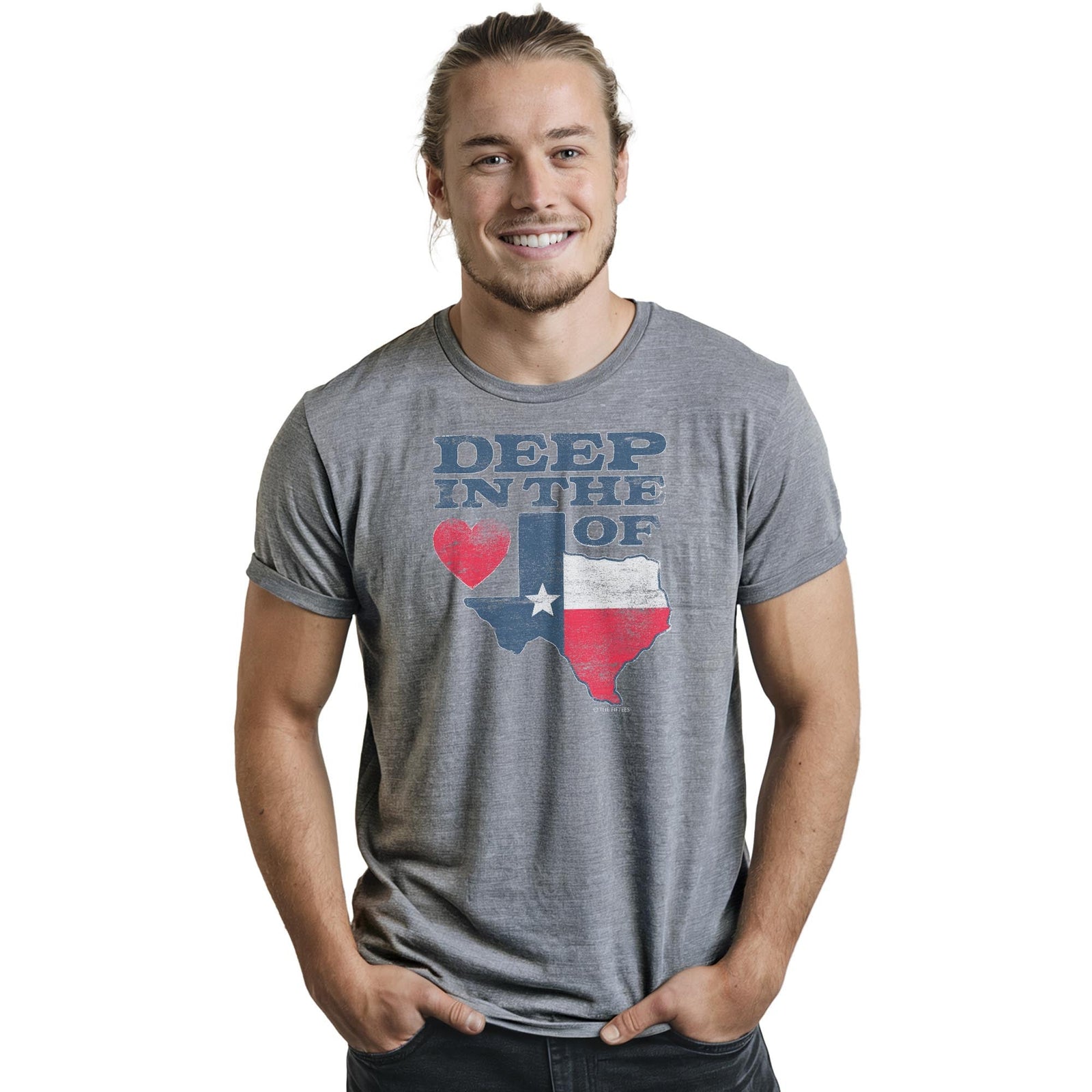 Deep In The Heart Cool Staple T-shirt in Ash Heather On Model - Front View