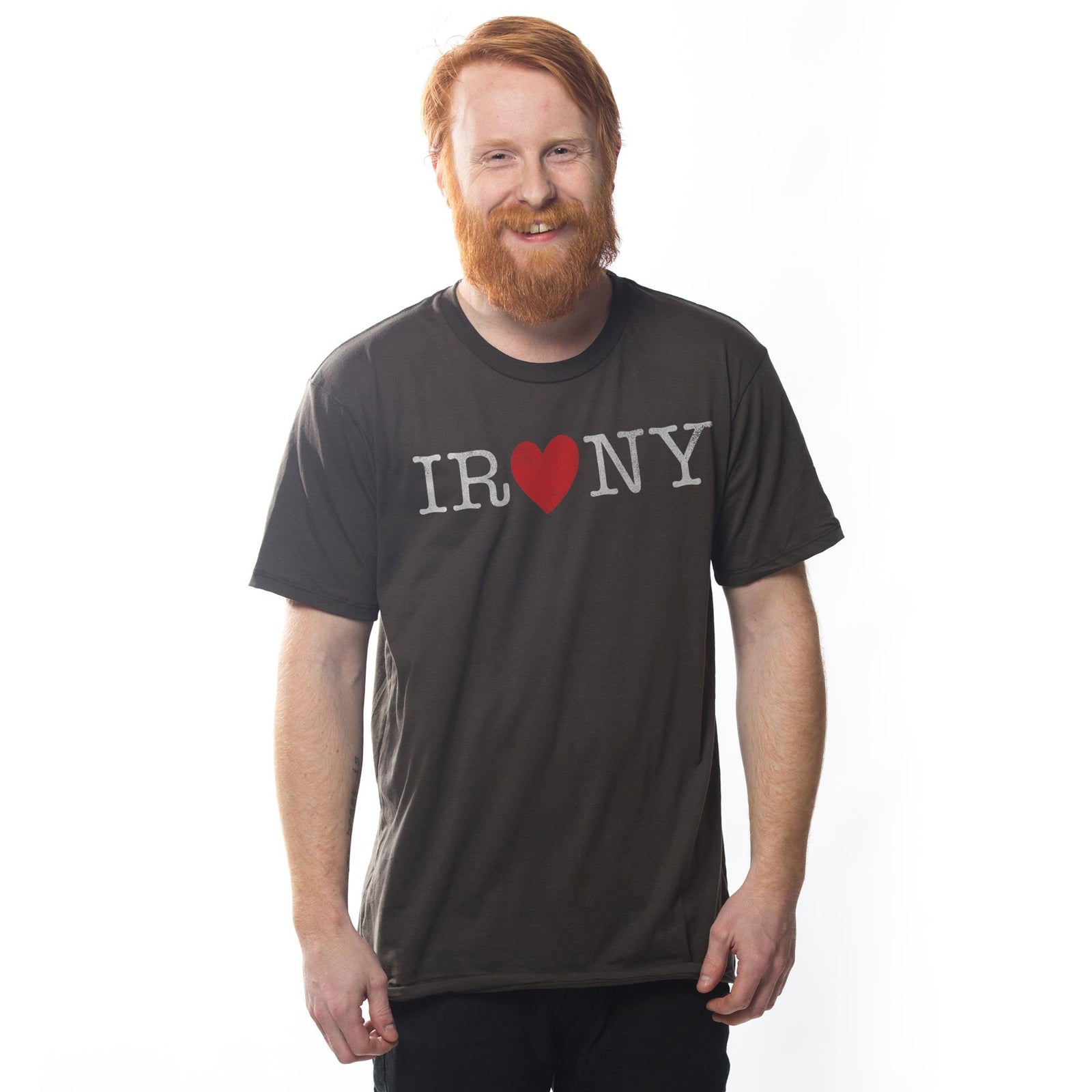 Men's Nyc-Irony Funny Graphic T-Shirt | Vintage New York City Tee on Model | Solid Threads