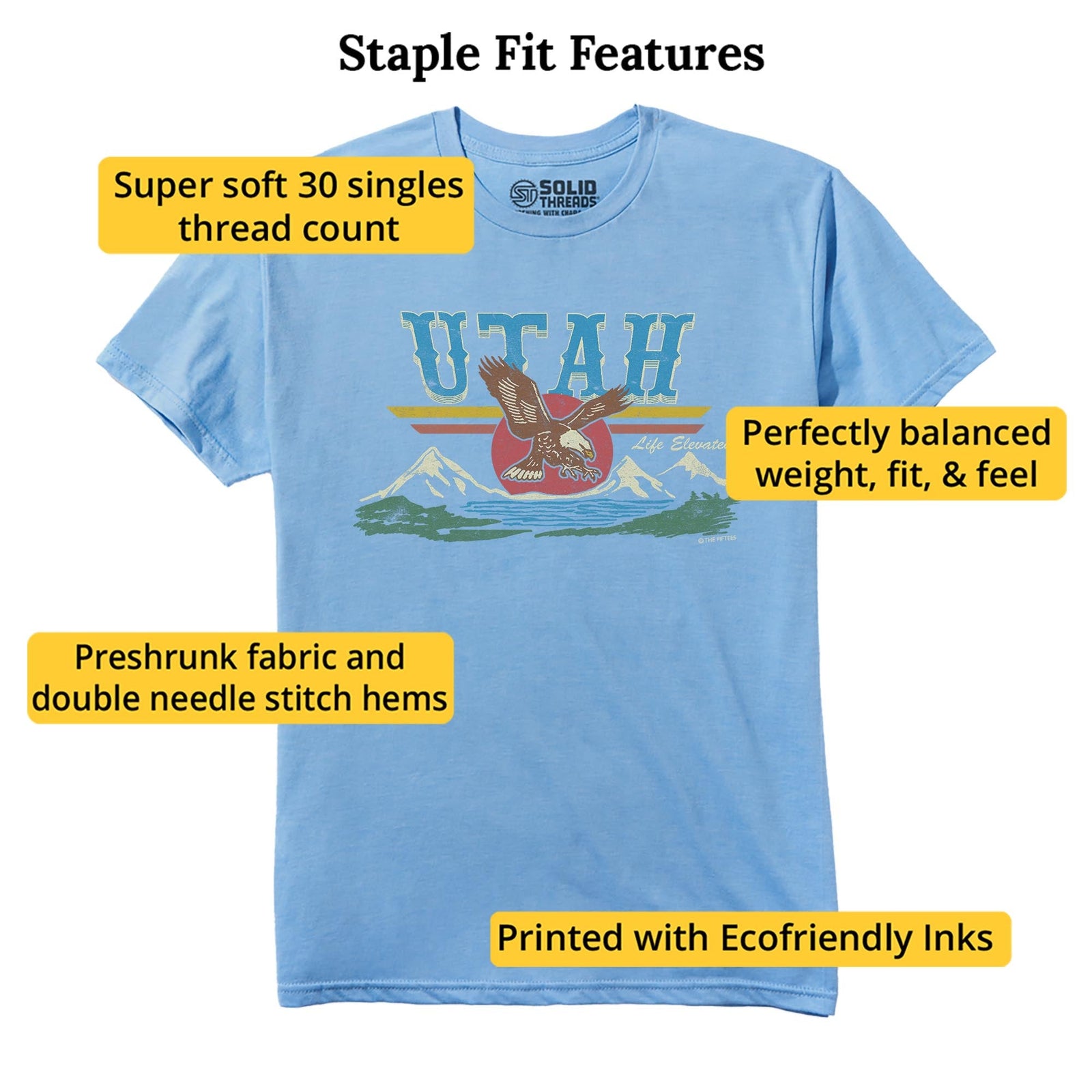 Life Elevated Cool Staple T-shirt in Light Blue Heather - Fit Attributes