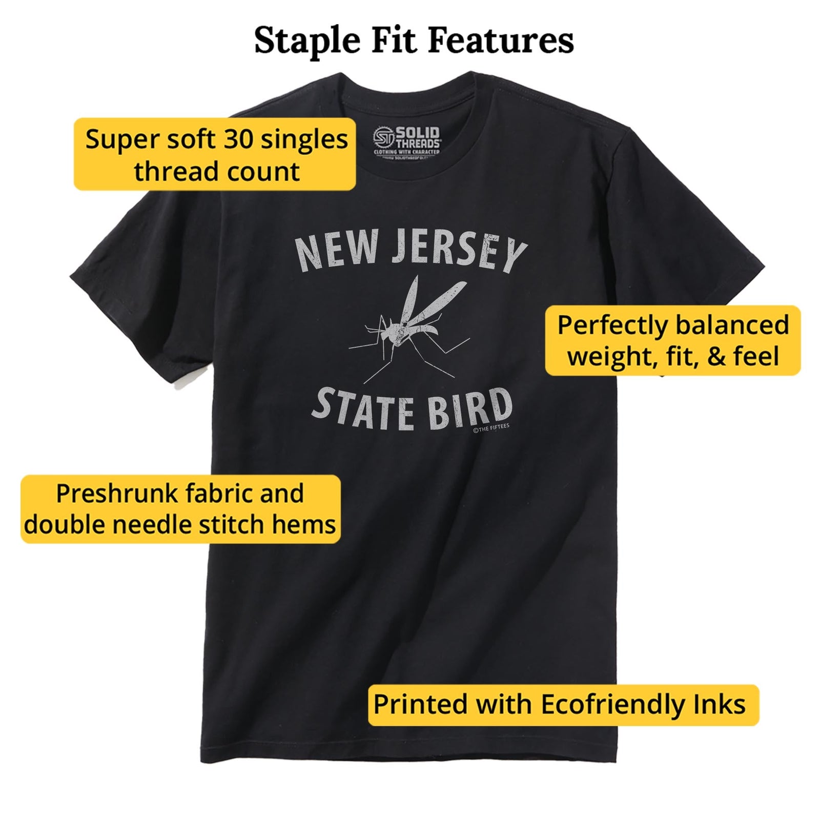 Nj State Bird Funny Staple T-shirt in Black - Fit Attributes