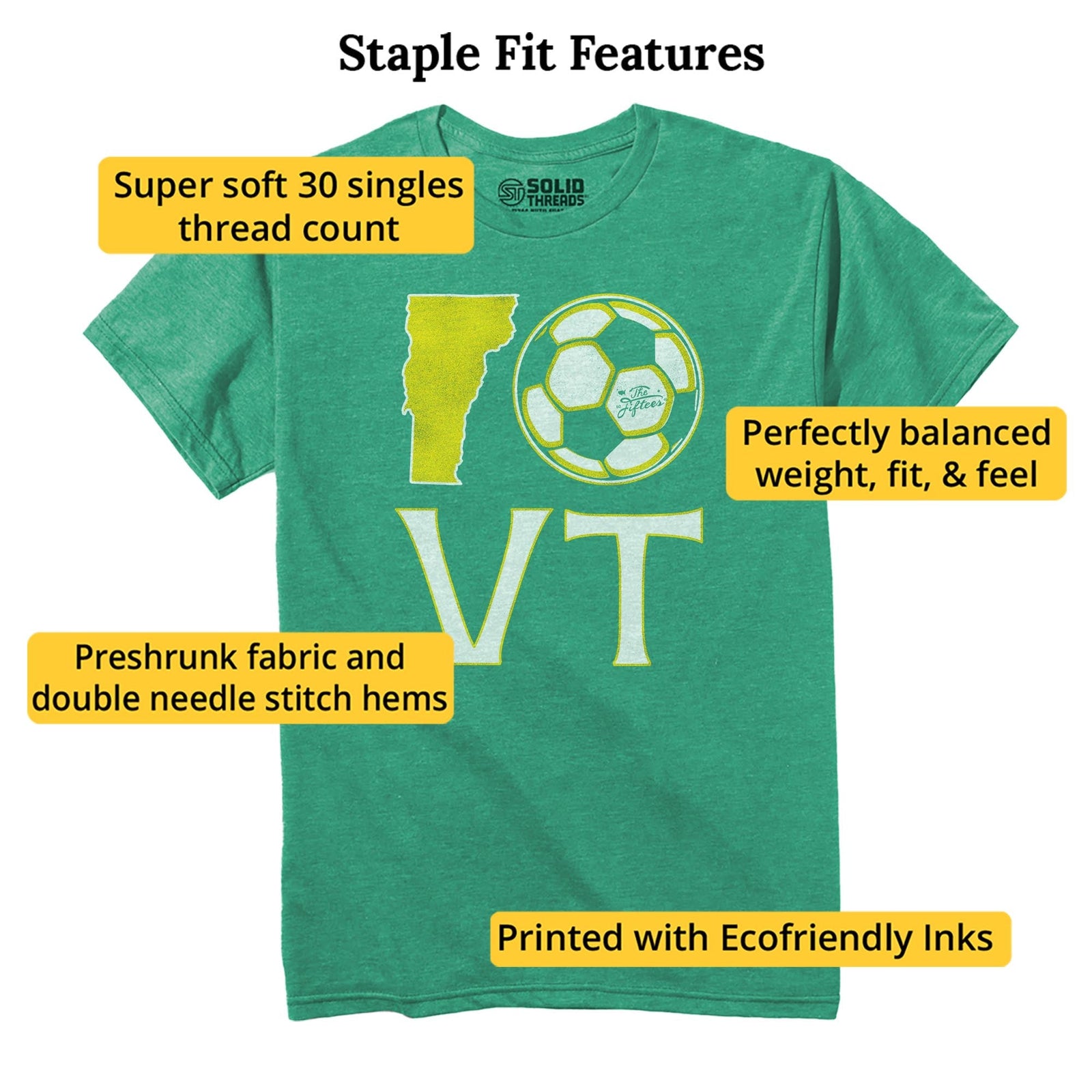 Vermont Soccer Cool Staple T-shirt in Kelly Heather - Fit Attributes