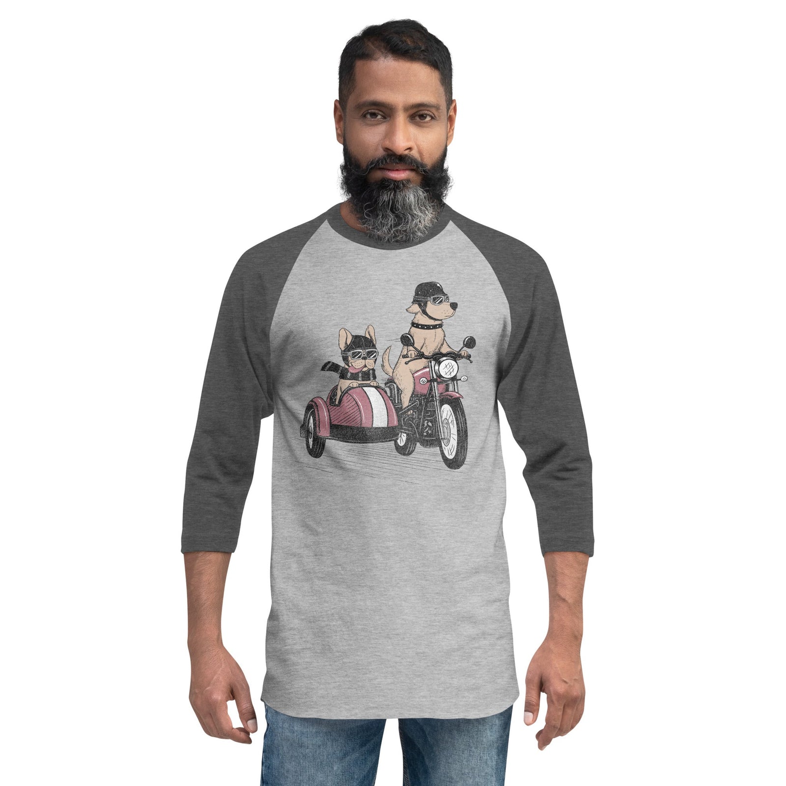 Bred To Be Wild Vintage Graphic Long Sleeve T-Shirt | Funny Dogs Motorcycle Sidecar Tee | Solid Threads