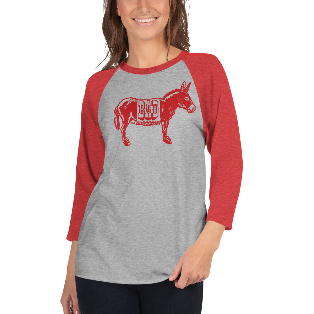 Bad Ass Funny Animal Long Sleeve Tee | Retro Donkey Pun Red T-shirt on Model | SOLID THREADS