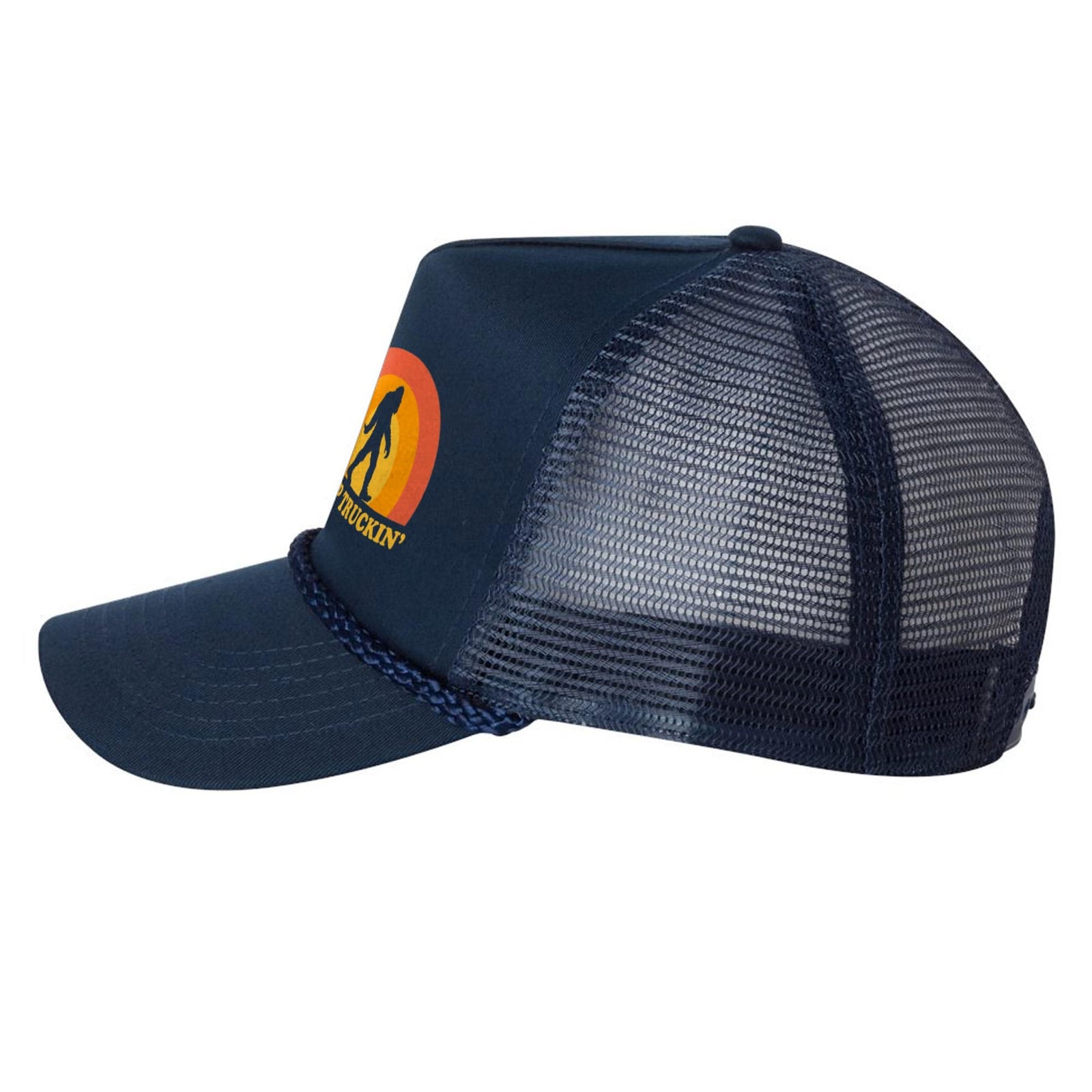 Keep Truckin' Cool Trucker Hat | Vintage Bigfoot Sasquatch Slogan Graphic Cap Side | Solid Threads