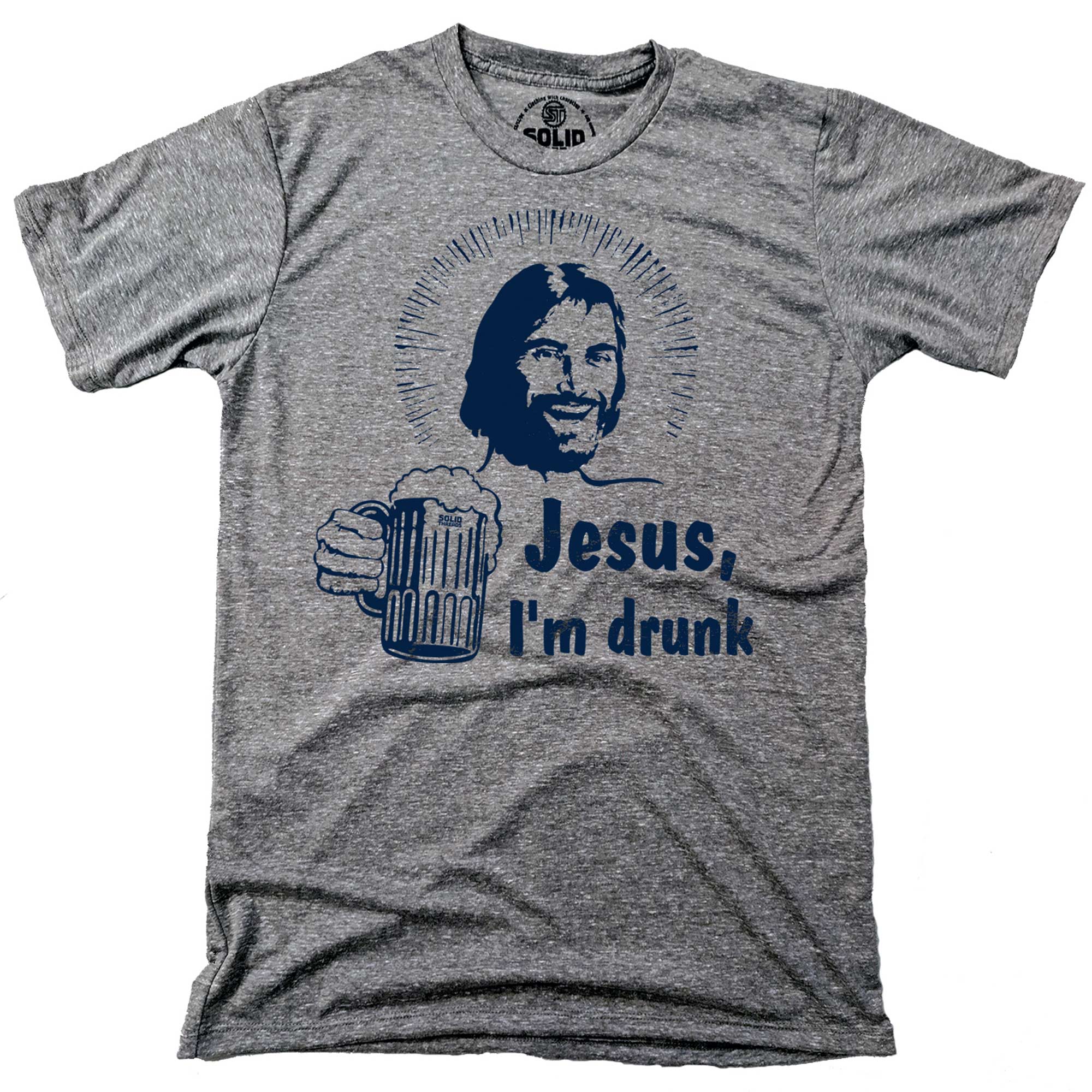 Men's Jesus I'm Drunk Funny Graphic T-Shirt Triblend Grey | Vintage Christmas Drinking Tee | Solid Threads