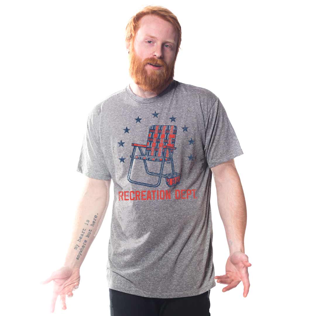 Men's Recreation Department Vintage Graphic Tee | Funny Drinking T-shirt on Model | Solid Threads