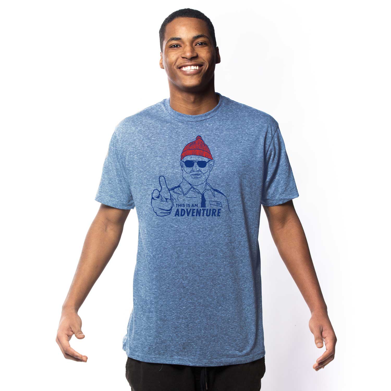 Men's Steve Zissou This Is An Adventure Funny Graphic T-Shirt | Bill Murray Tee On Model | Solid Threads
