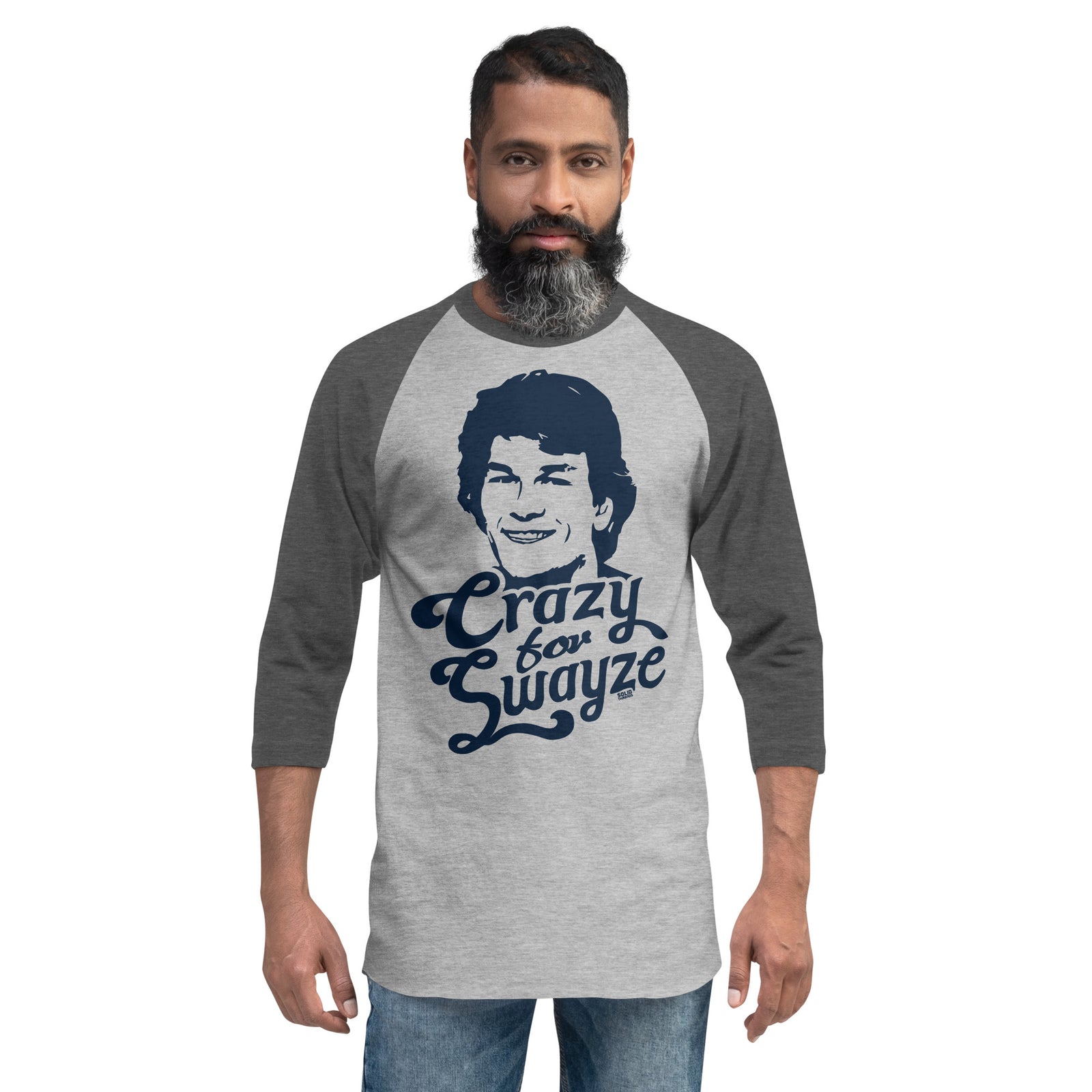 Crazy for Swayze Vintage Graphic Long Sleeve Tee | Cool 80s Hearthrob T-shirt on Male Model | Solid Threads