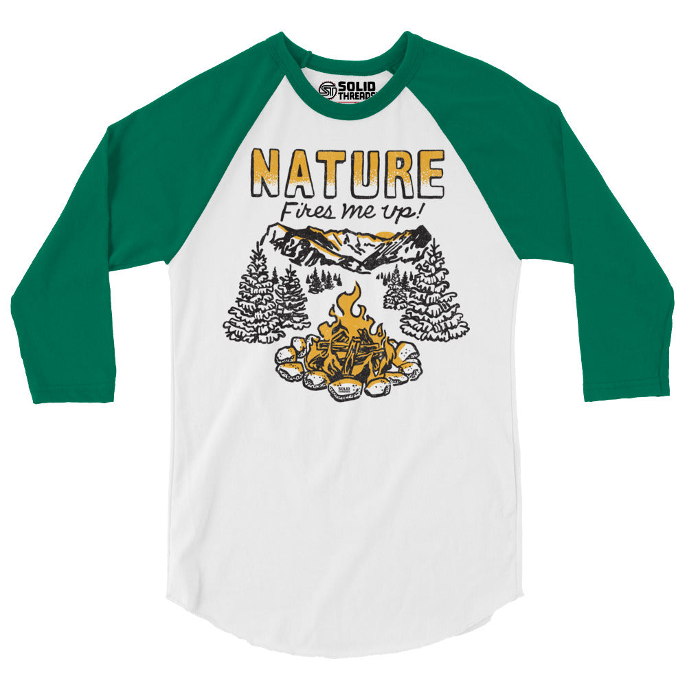 Nature Fires Me Up Cool Camping Graphic Raglan Tee | Funny Bonfire Baseball T-shirt | Solid Threads