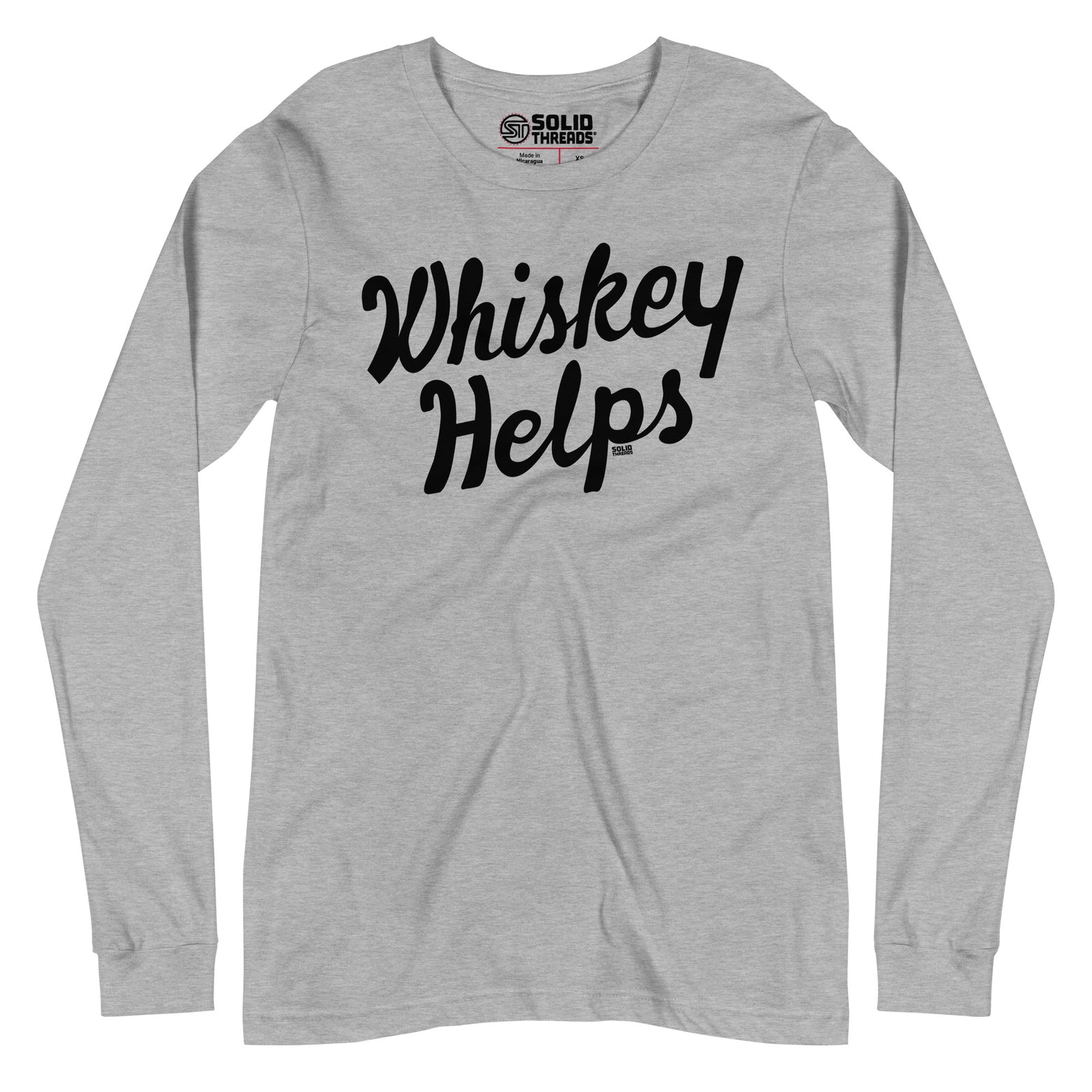 Whiskey Helps Cool Long Sleeve T Shirt | Funny Drinking Graphic Tee | Solid Threads