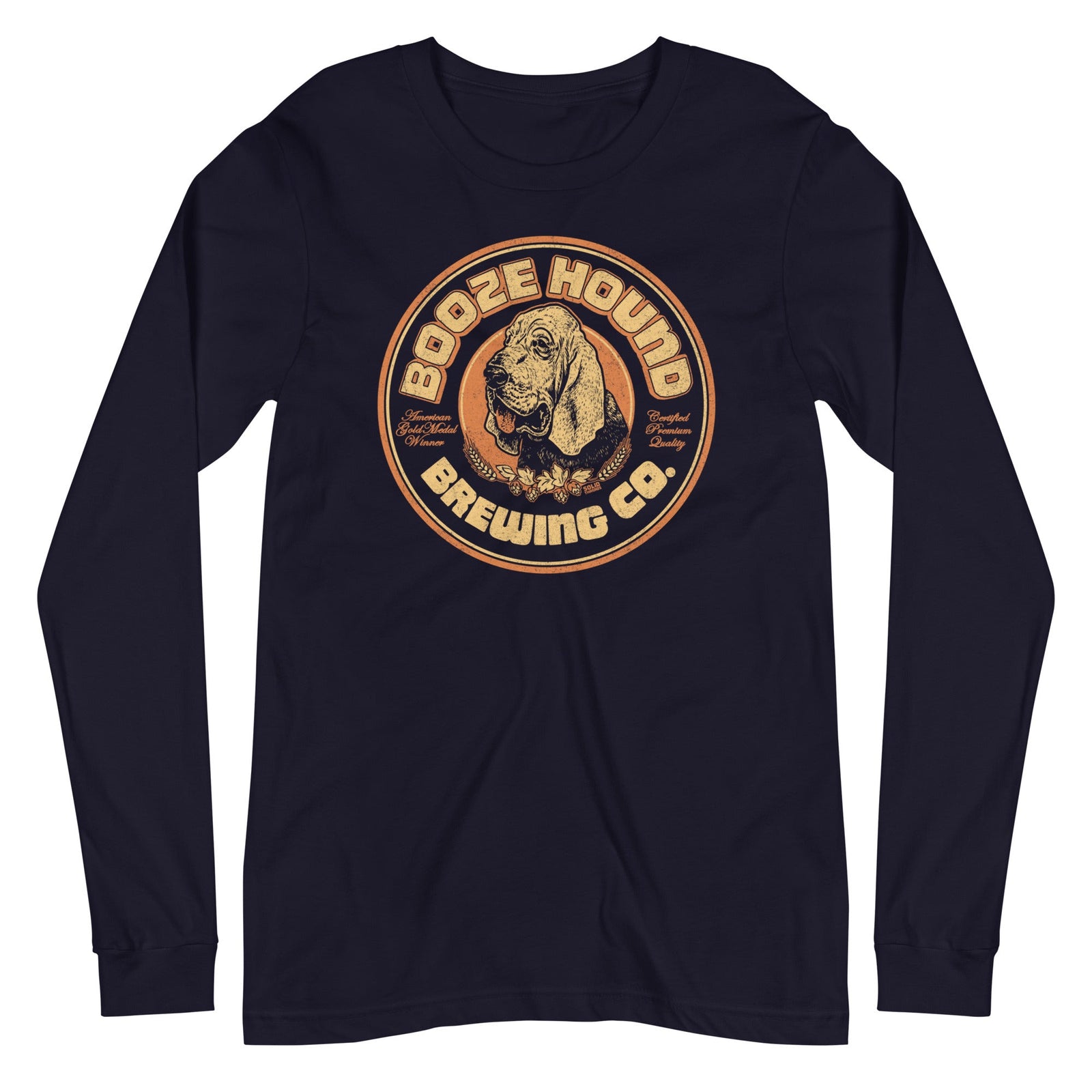 Boozehound Brewing Co. Vintage Graphic Long Sleeve Tee | Retro Drinking T-Shirt - Solid Threads