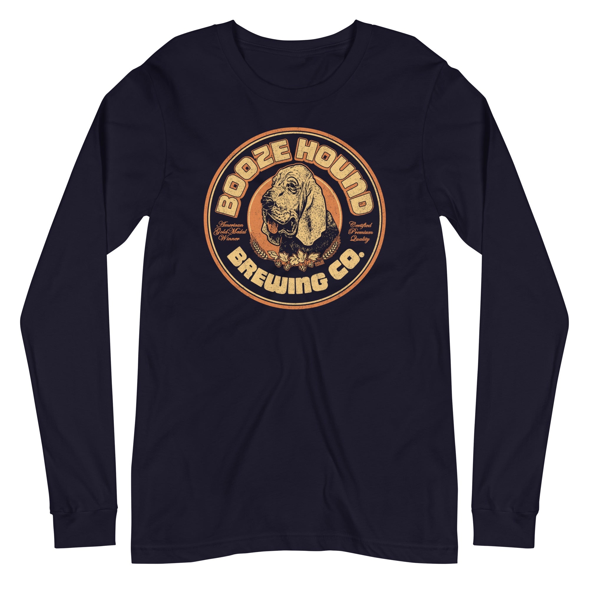 Boozehound Brewing Co. Vintage Graphic Long Sleeve Tee | Retro Drinking T-Shirt - Solid Threads
