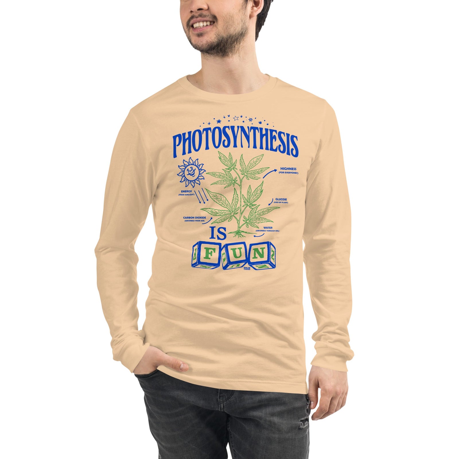 Photosynthesis is Fun Vintage Long Sleeve Tee | Funny Marijuana T Shirt on Model | SOLID THREADS