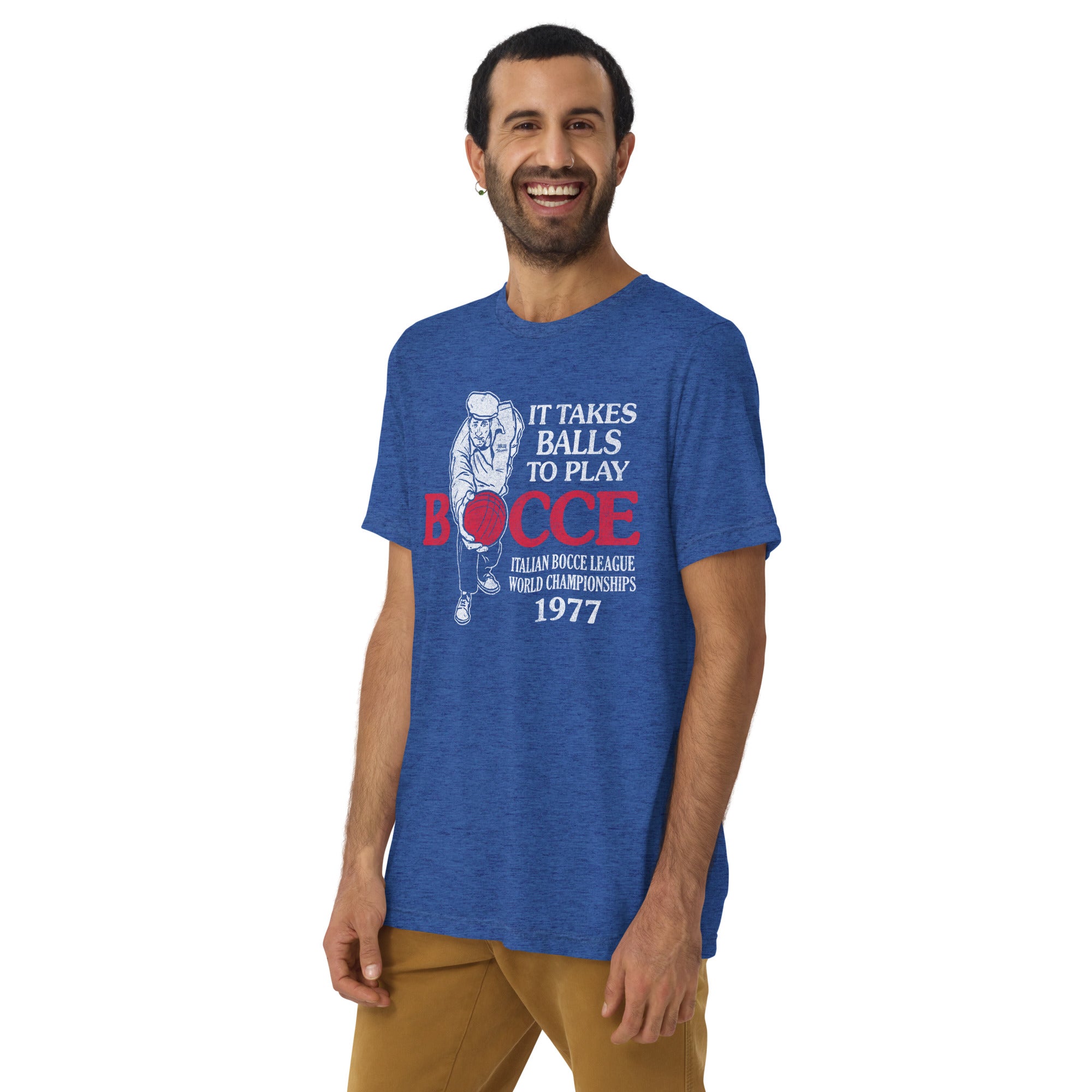 Men's It Takes Balls To Play Bocce Graphic Tee | Funny Sports Triblend T-shirt | Solid Threads