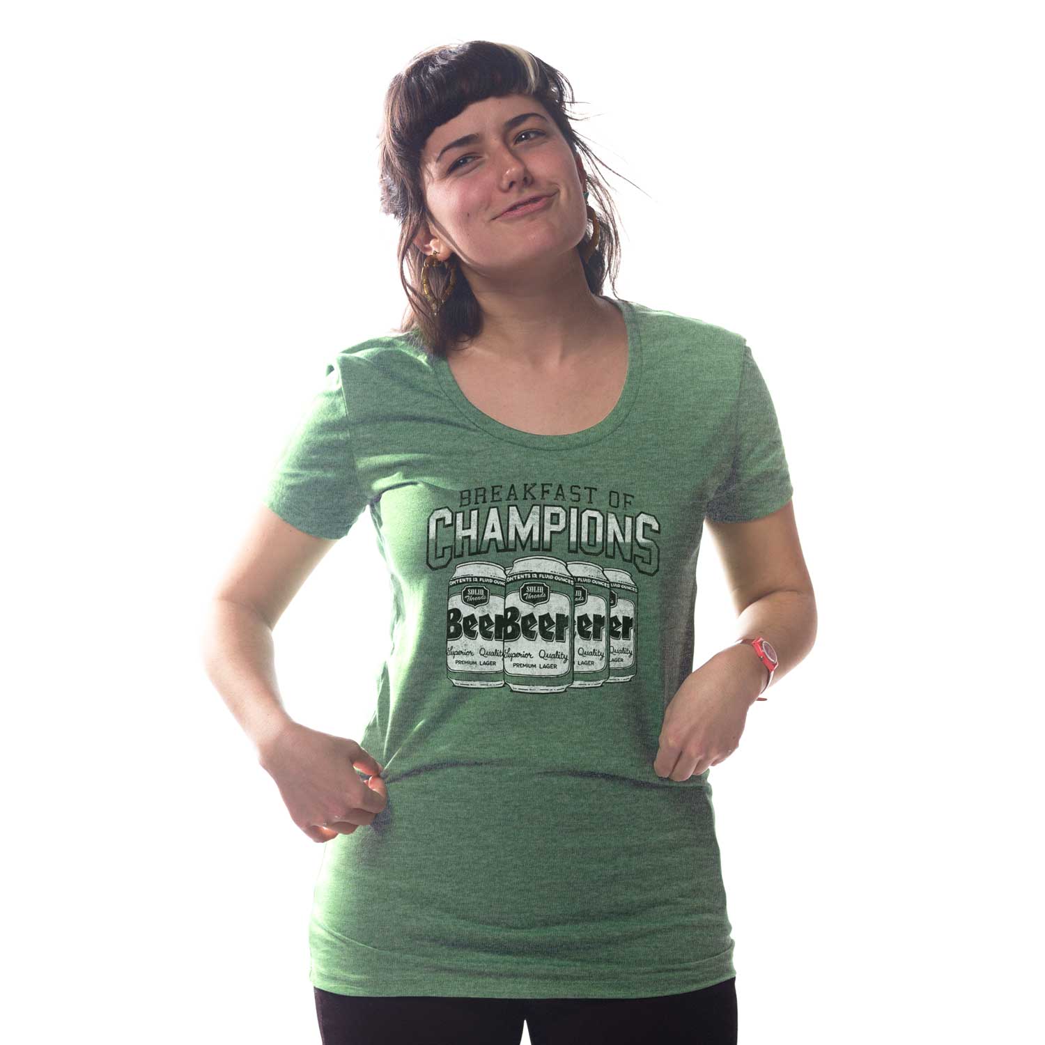 Women's Breakfast of Champions Vintage Graphic Tee | Funny Drinking T-Shirt on Model | Solid Threads