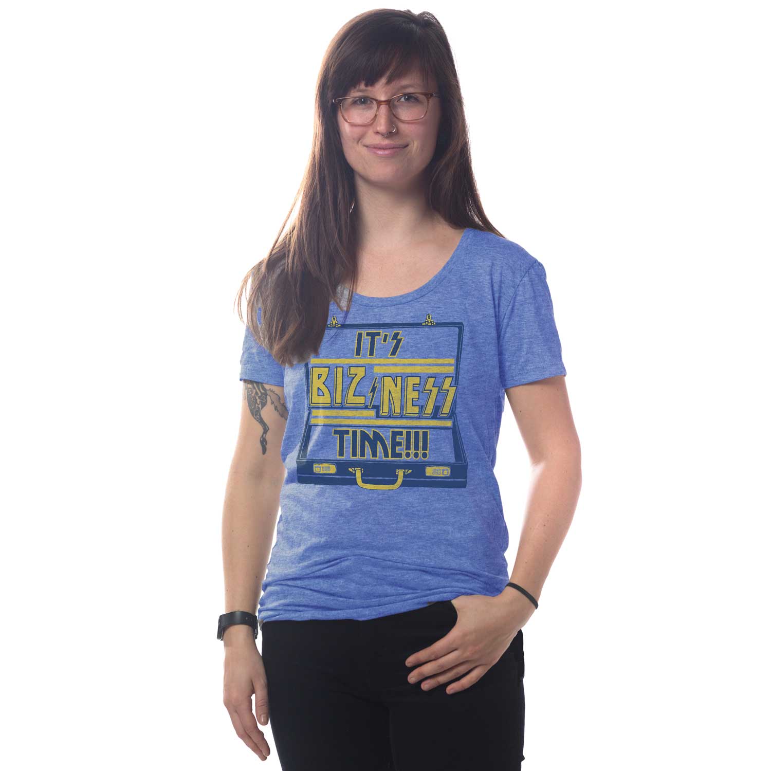 Women's It's Bizness Time Vintage Graphic Tee | Funny Song T-Shirt on Model | Solid Threads