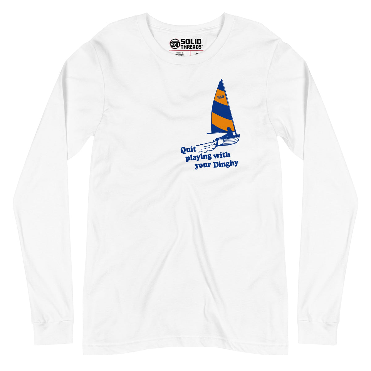 Men&#39;s Quit Playing With Your Dinghy Vintage Long Sleeve T Shirt | Funny Sailing Graphic Tee | Solid Threads