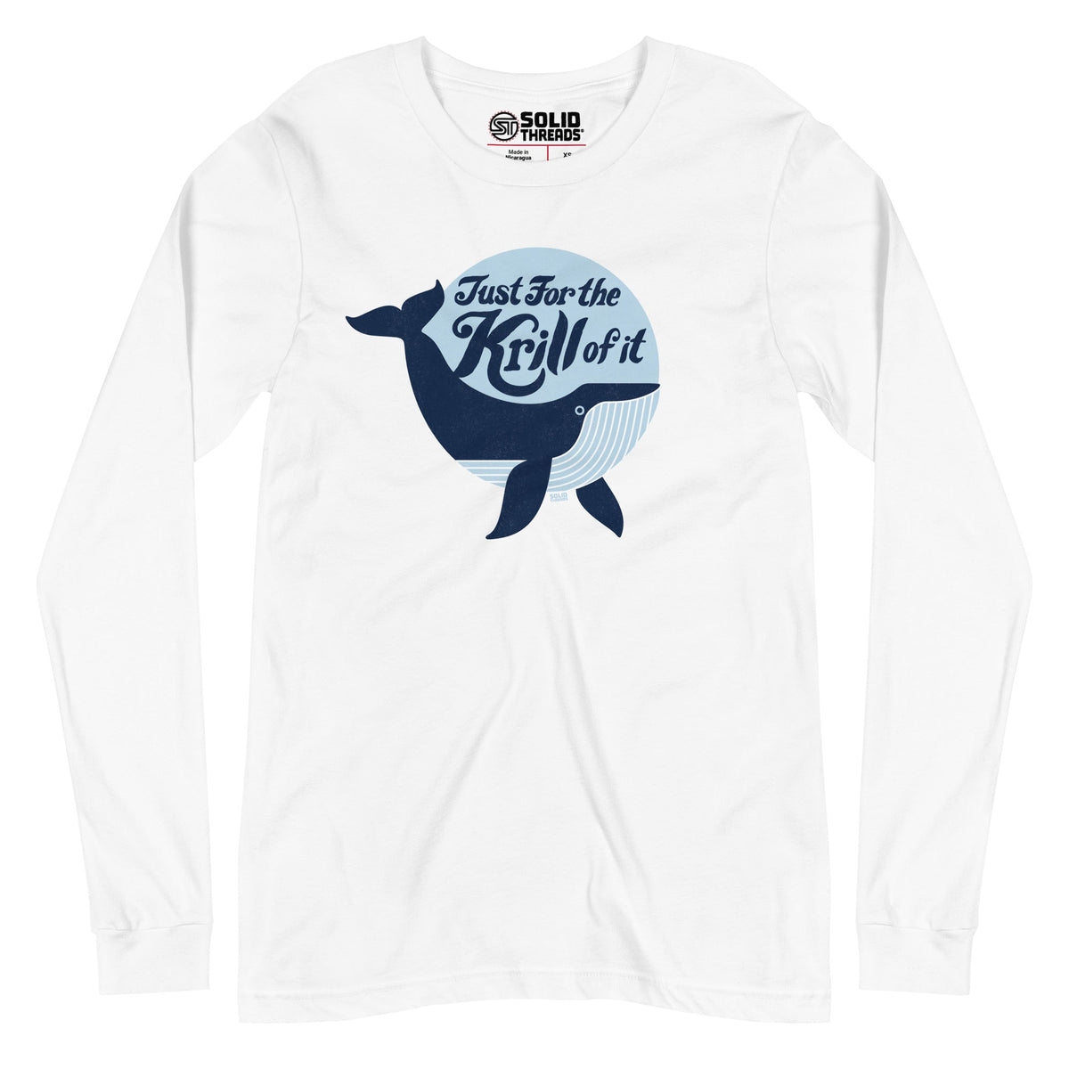 Men&#39;s Just For The Krill Of It Retro Long Sleeve T Shirt | Funny Whale Graphic Tee | Solid Threads