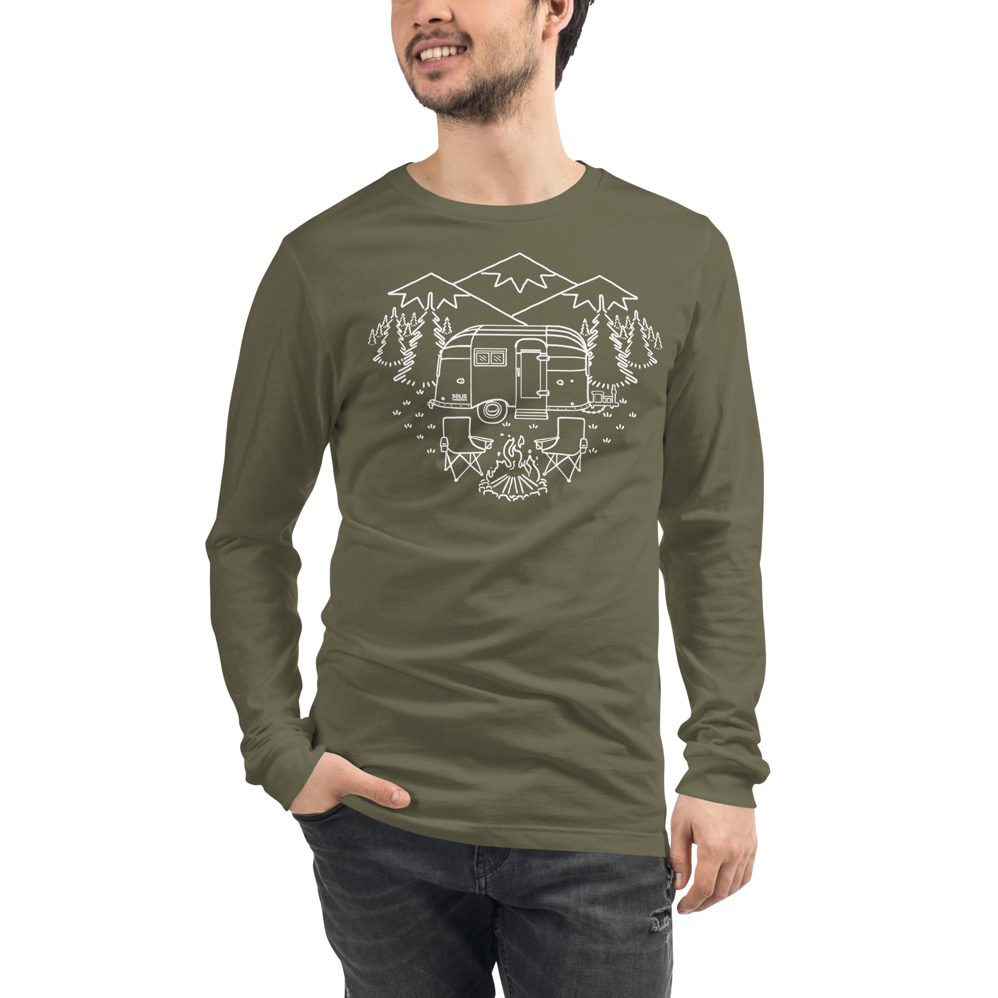 Camp Site Vintage Graphic Long Sleeve Tee | Retro Camping T-Shirt - Solid Threads