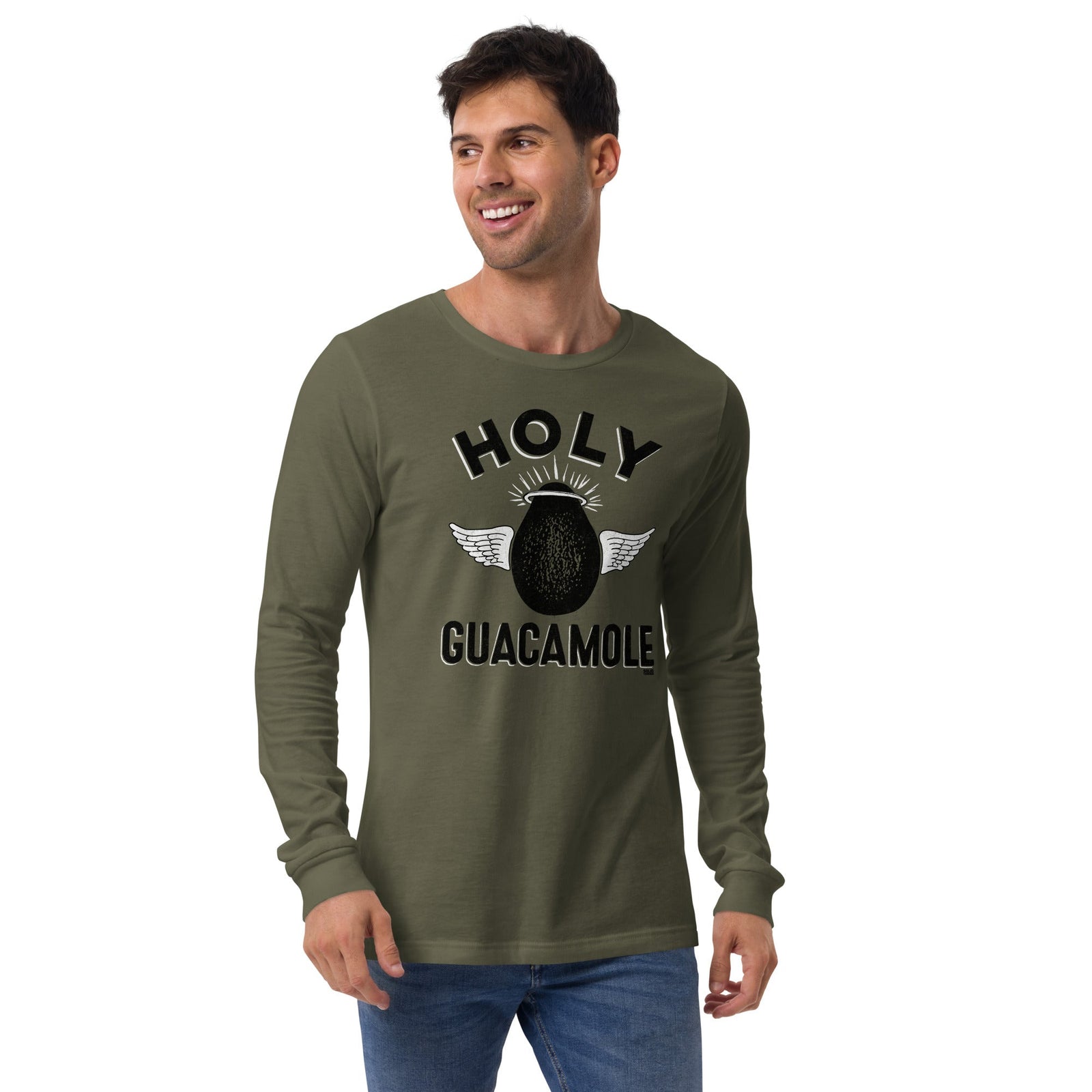 Holy Guacamole Vintage Graphic Long Sleeve Tee | Funny Food T-Shirt On Model - Solid Threads