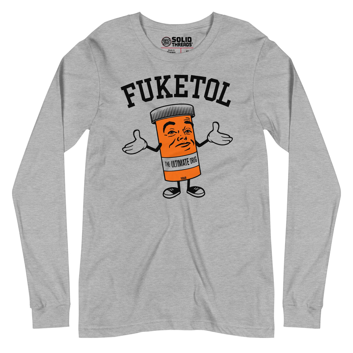 Men&#39;s Fuketol Retro Long Sleeve T Shirt | Funny Pill Bottle Graphic Tee | Solid Threads