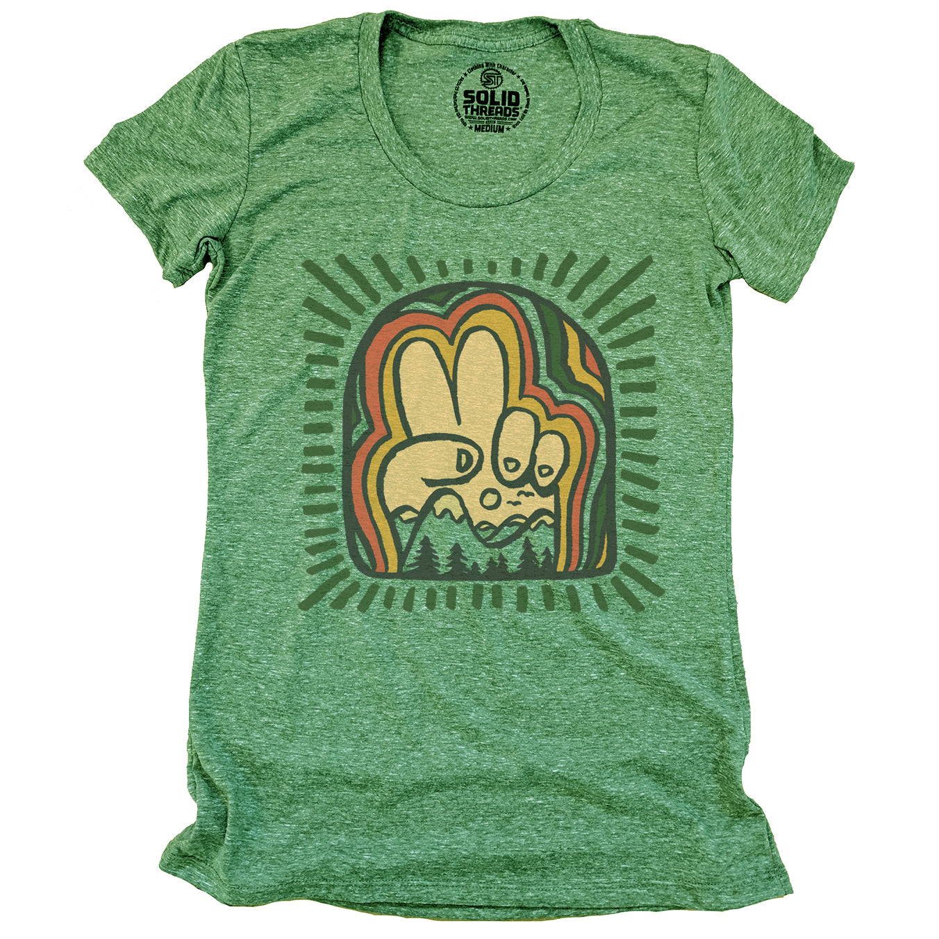 Women's Peace Mountains Vintage Graphic Tee | Retro Peace Sign Triblend T-Shirt | Solid Threads