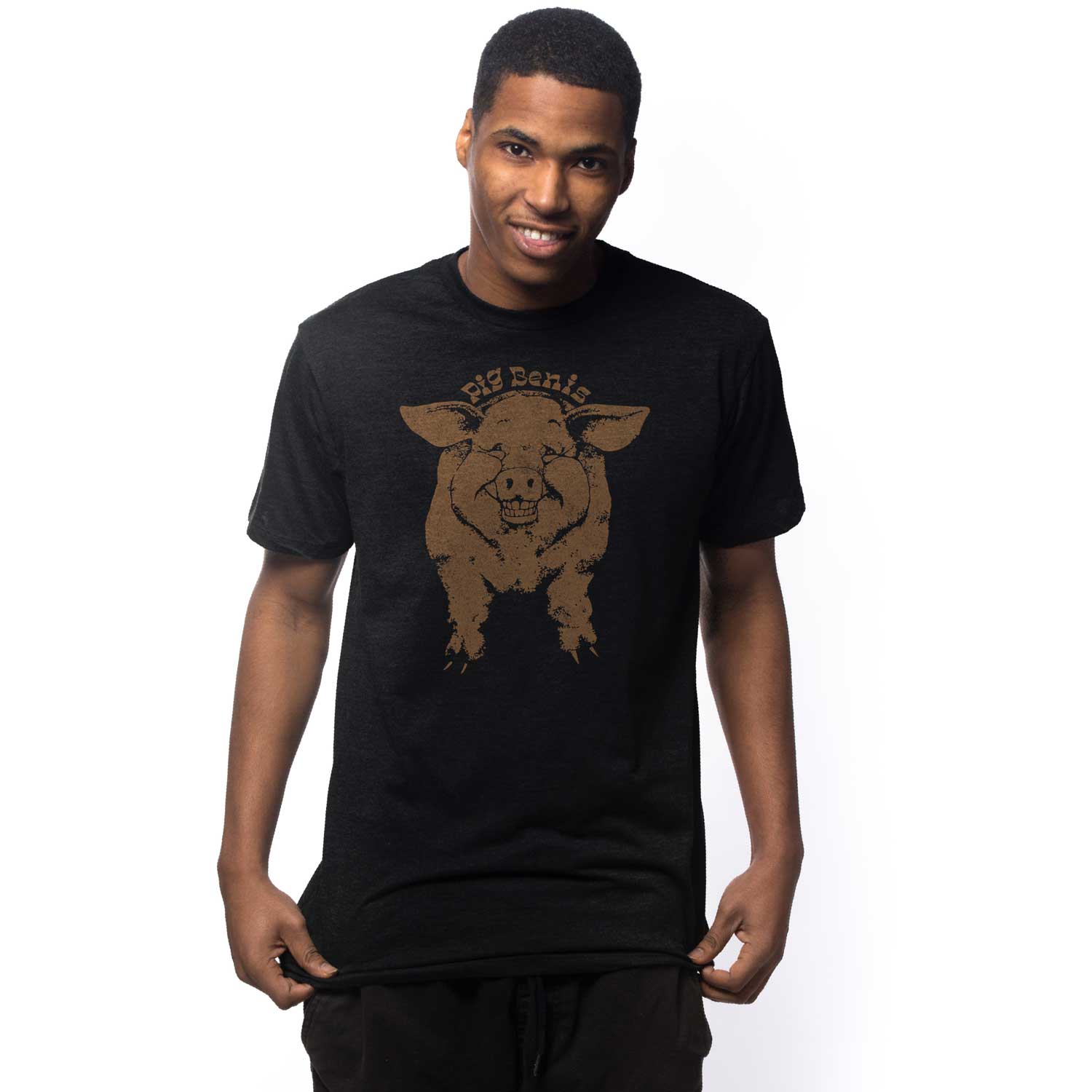 Men's Pig Benis Vintage Raunchy Graphic T-Shirt | Funny Playboy Tee on Model | Solid Threads
