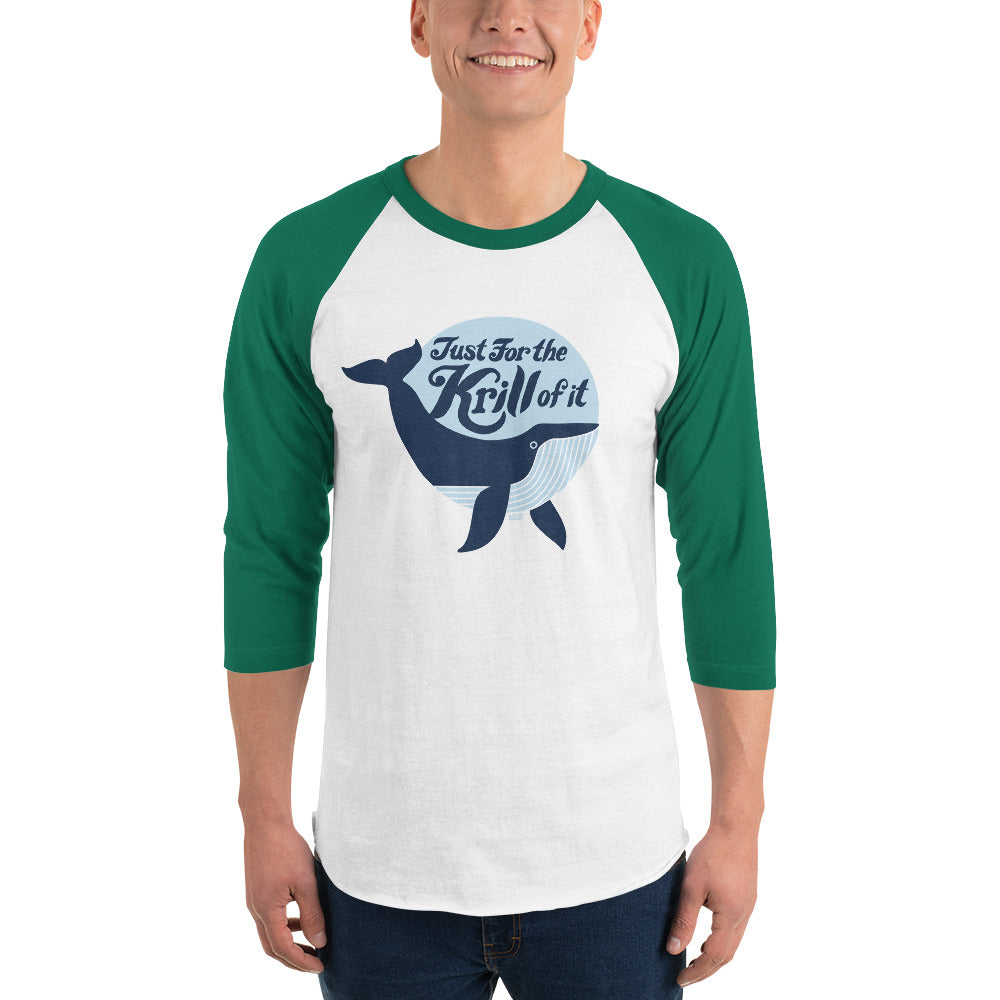 Just For the Krill of It Vintage Baseball Tee | Funny Whale Raglan on Model | Solid Threads
