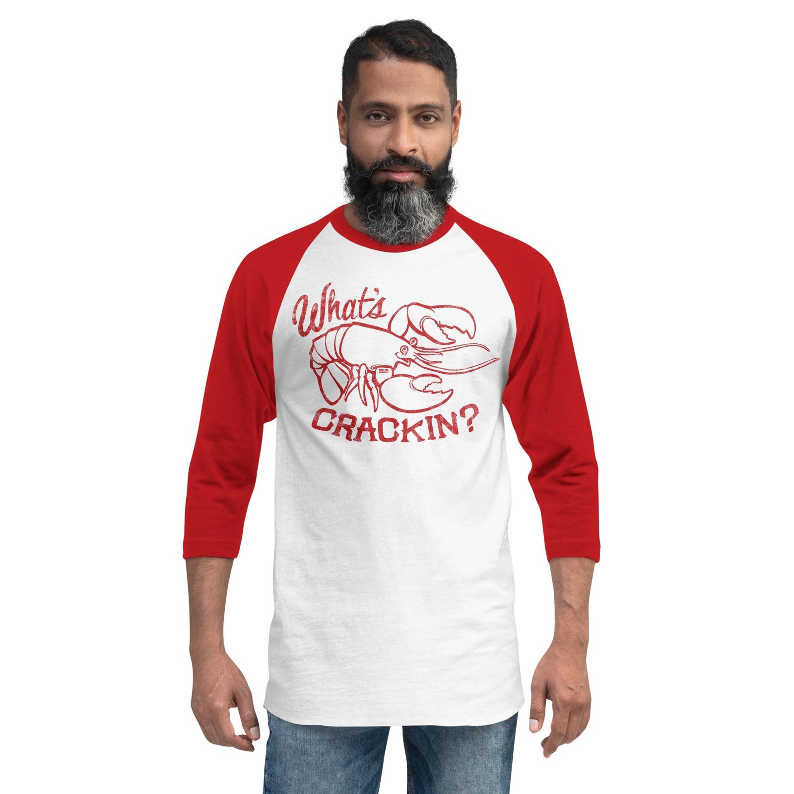 What's Crackin Funny Summer Baseball Tee | Vintage Lobster Raglan on Model | SOLID THREADS