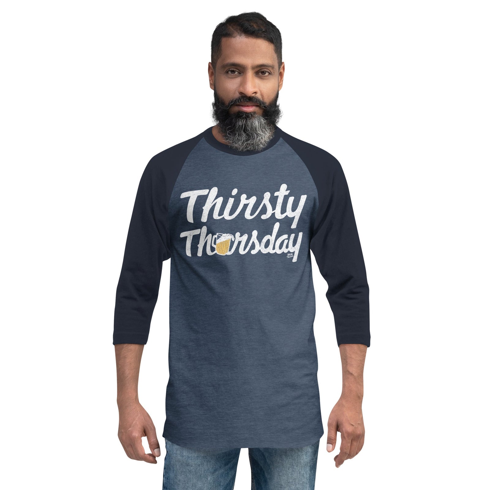 Thirsty Thursday Vintage Baseball Tee | Retro Drinking Raglan on Model | Solid Threads