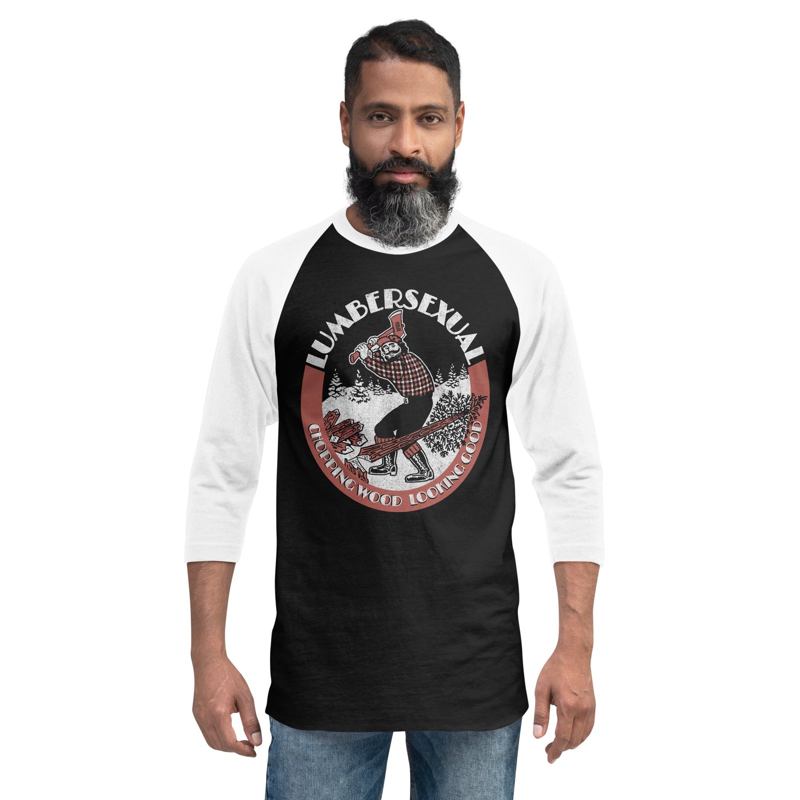 Lumbersexual Vintage Baseball Raglan | Funny Lumberjack True Black Tee | Solid Threads