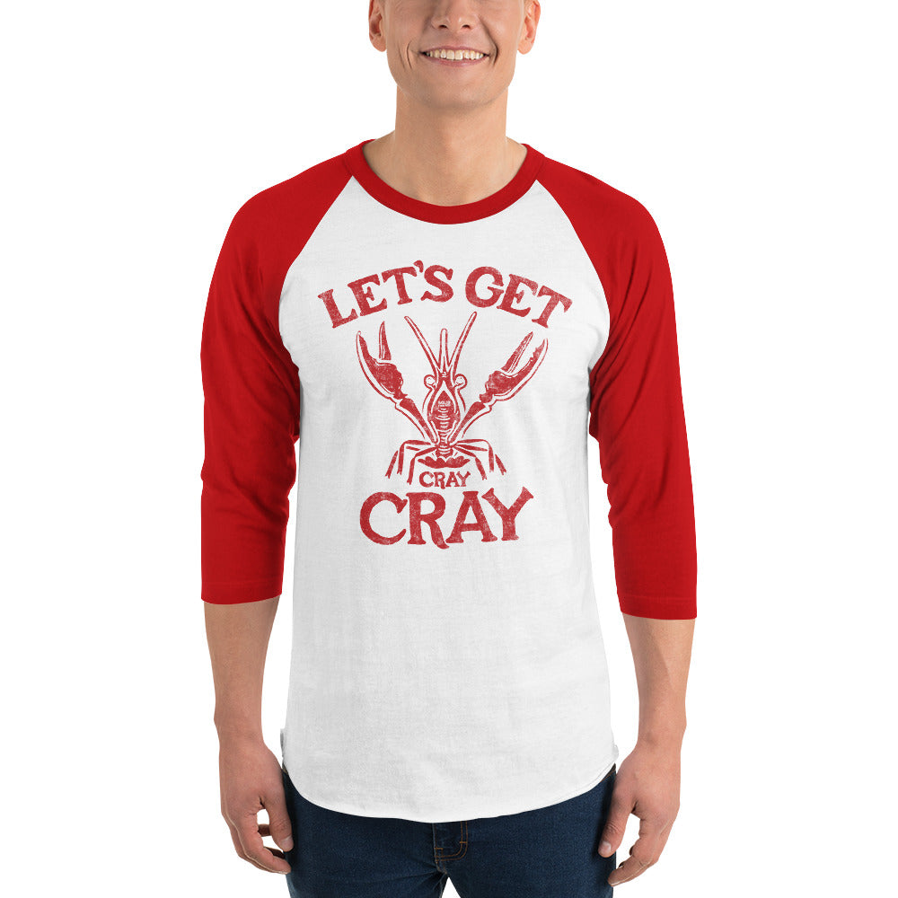  Let's Get Cray Cray Retro Beach Baseball Tee | Funny Crawfish Raglan on Model | SOLID THREADS 