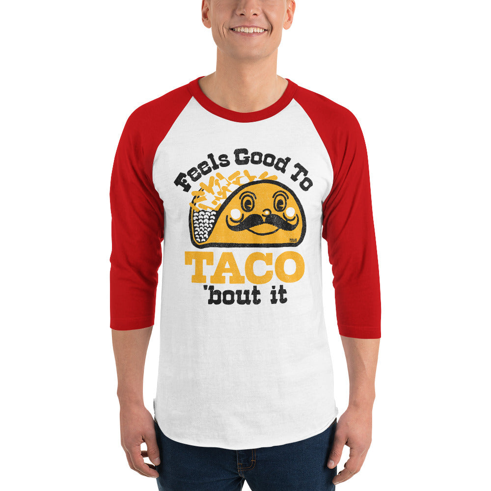 Good To Taco Bout It Funny Baseball Tees | Retro Mexican Food Raglan on Model | SOLID THREADS