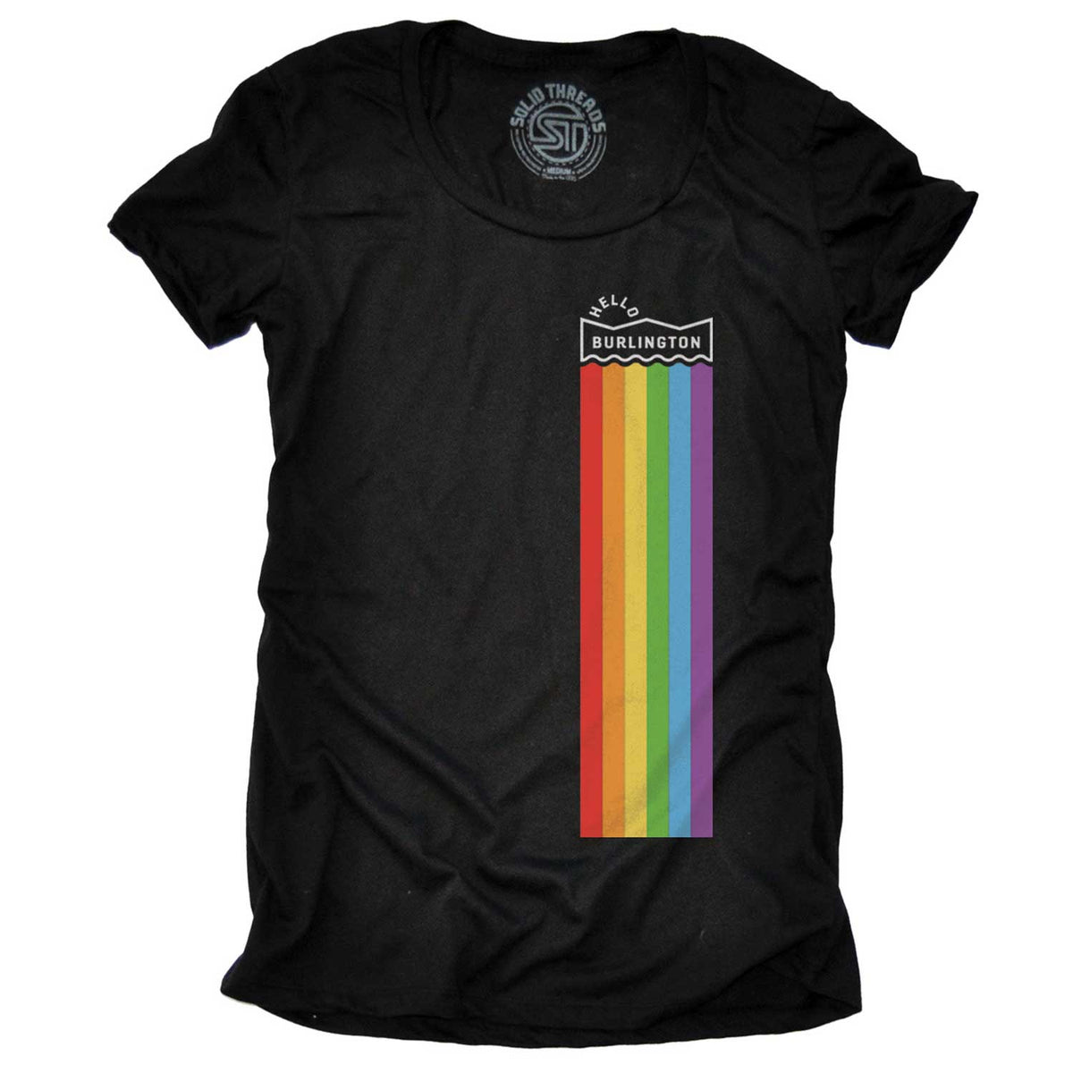 Women&#39;s Hello Burlington Vermont Pride Cool Graphic T-Shirt | Vintage LGBTQ Tee | Solid Threads