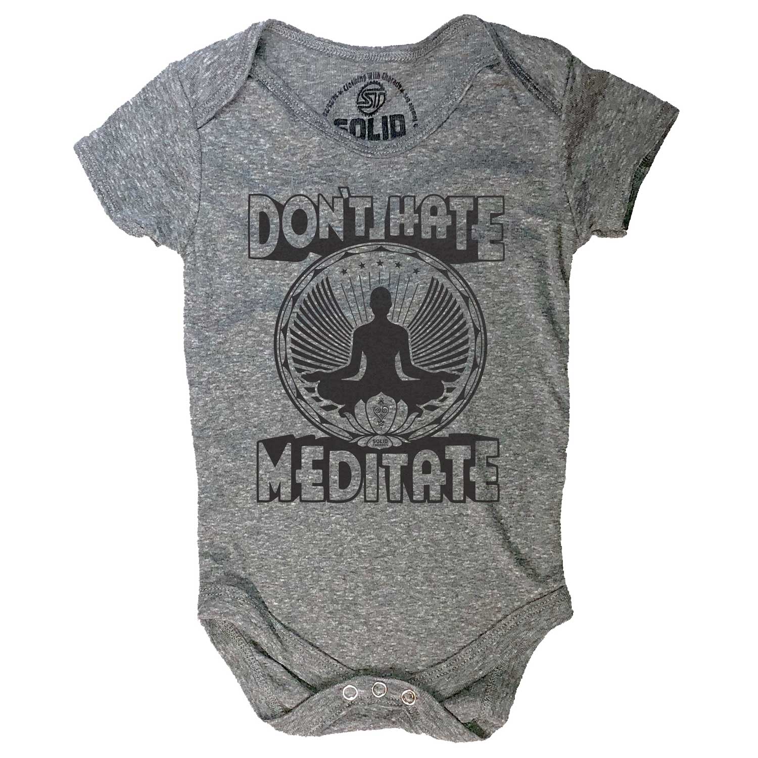 Baby Don't Hate Meditate Retro Yoga Graphic One Piece | Cute Mindfulness Soft Romper | Solid Threads