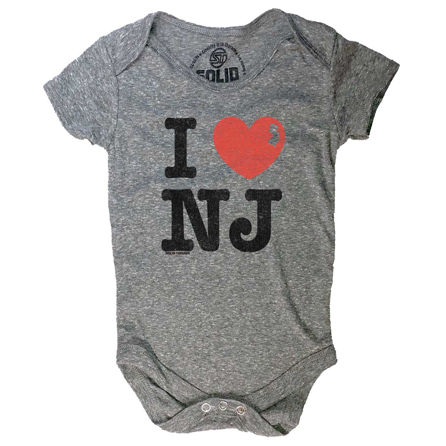 Baby I Heart NJ Retro Jersey Graphic One Piece | Cute Garden State Triblend Romper | Solid Threads