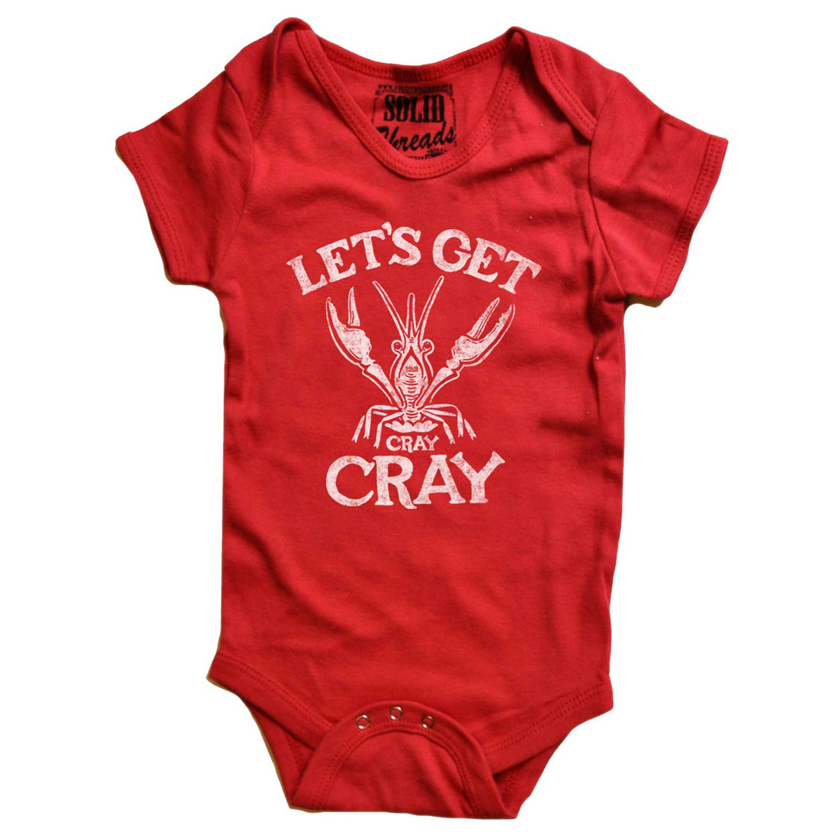 Baby Let&#39;s Get Cray Cray Cool Retro Beach Party One Piece | Funny Crawfish Romper | Solid Threads